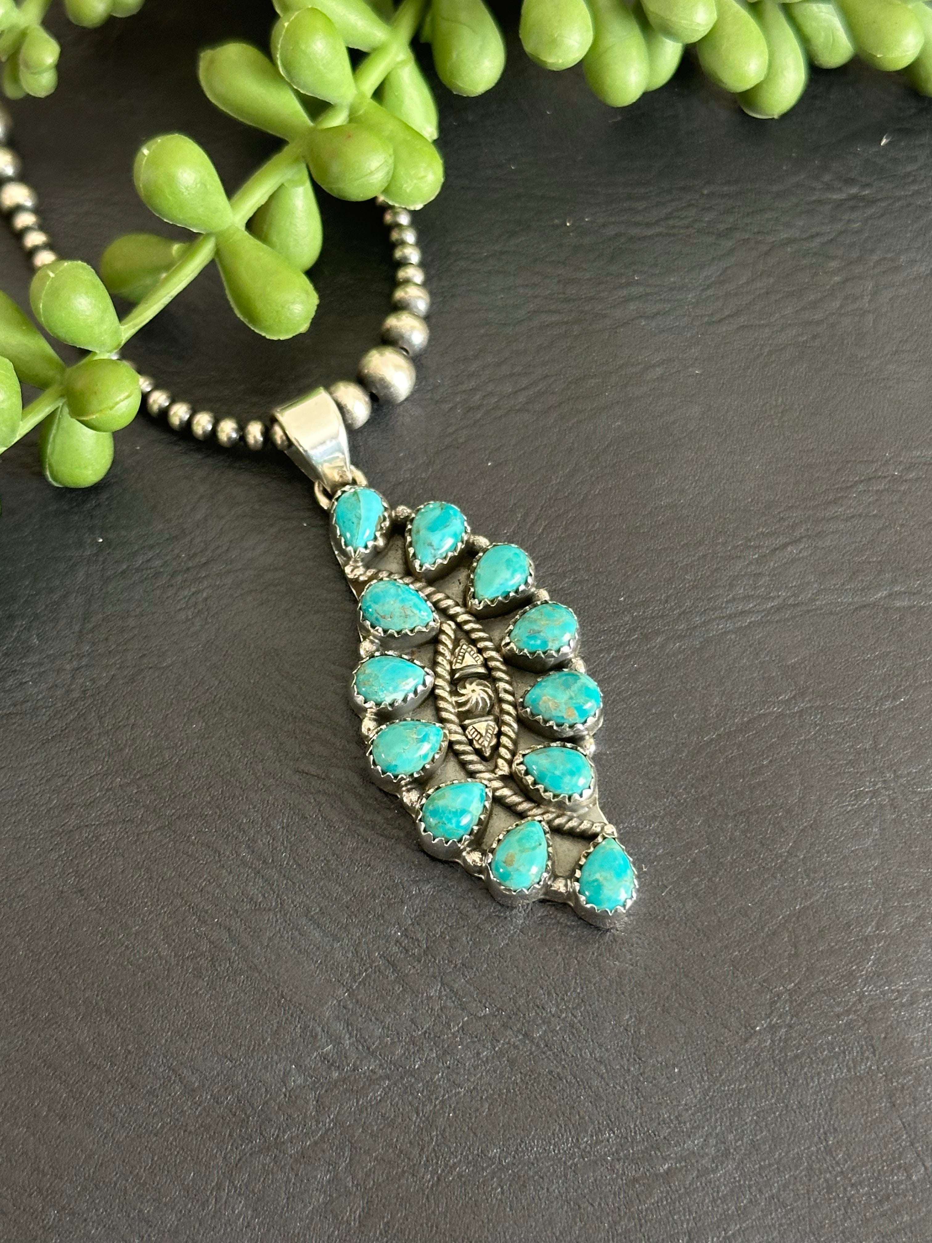 TTD “Twin Flame” Kingman Turquoise & Sterling Silver Pendant