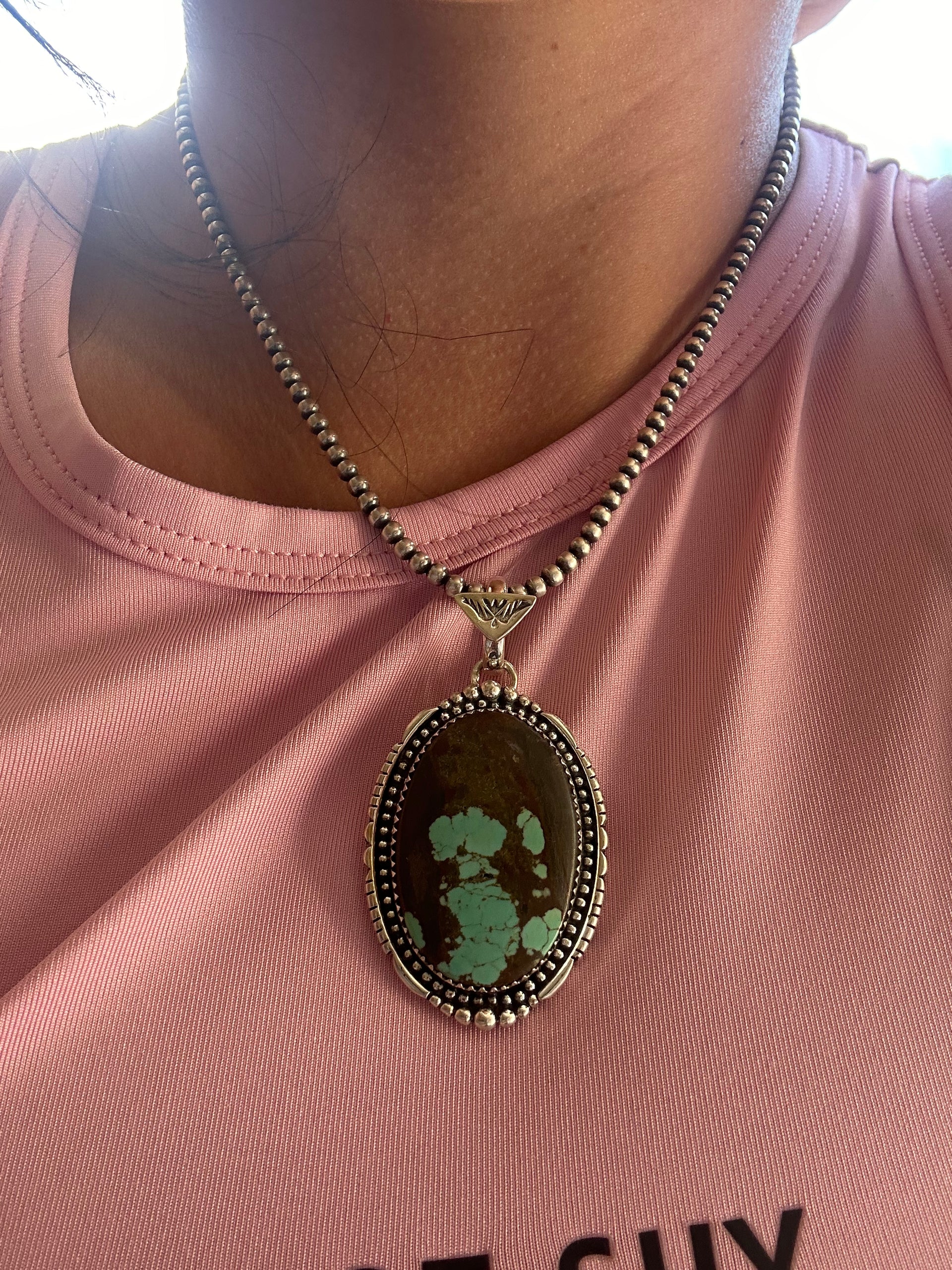 Southwest Handmade #8 Turquoise & Sterling Silver Pendant