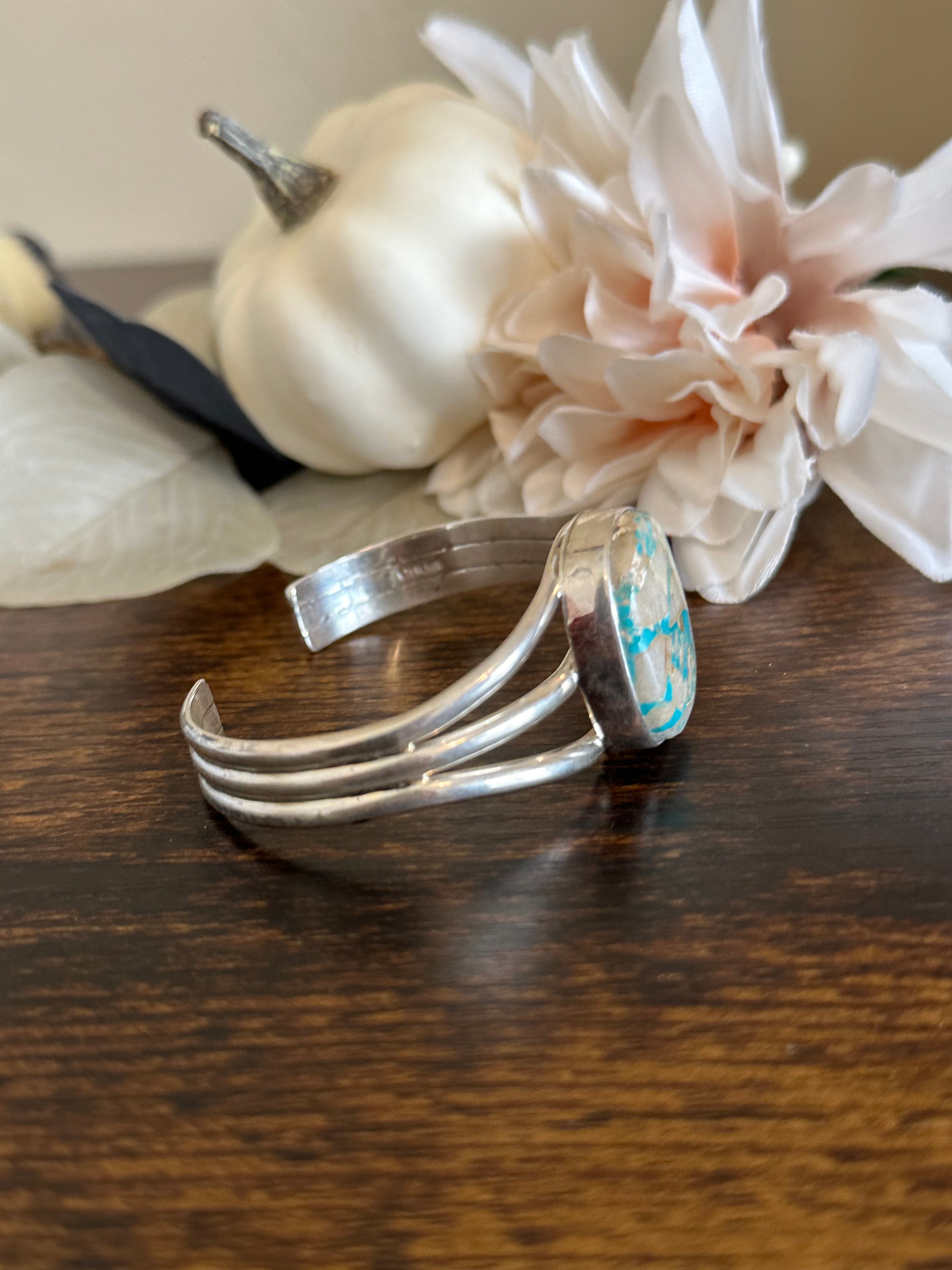 Navajo Made Ribbon Royston & Sterling Silver Cuff Bracelet