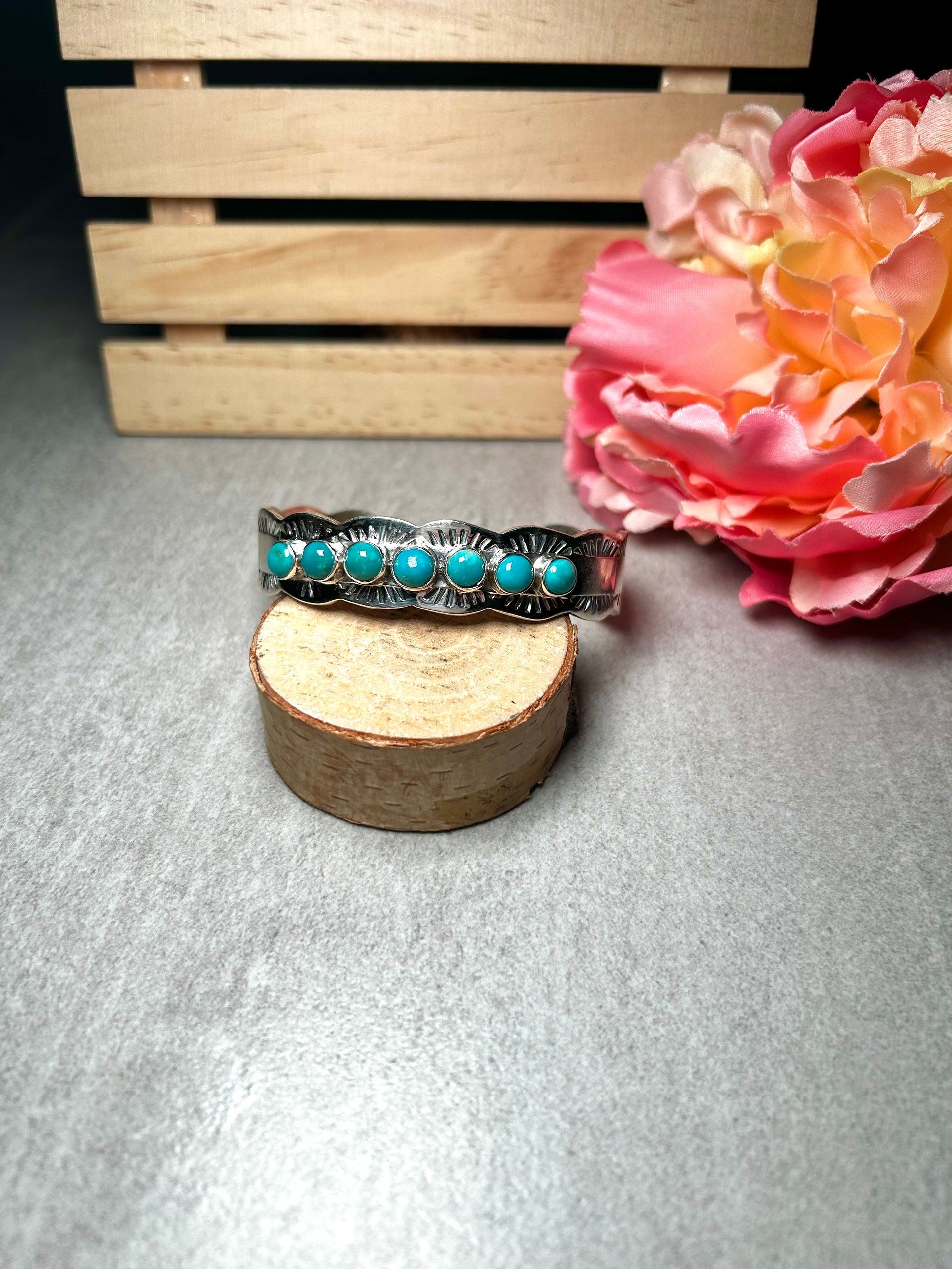 Navajo Made Kingman Turquoise & Sterling Silver Cuff Bracelet