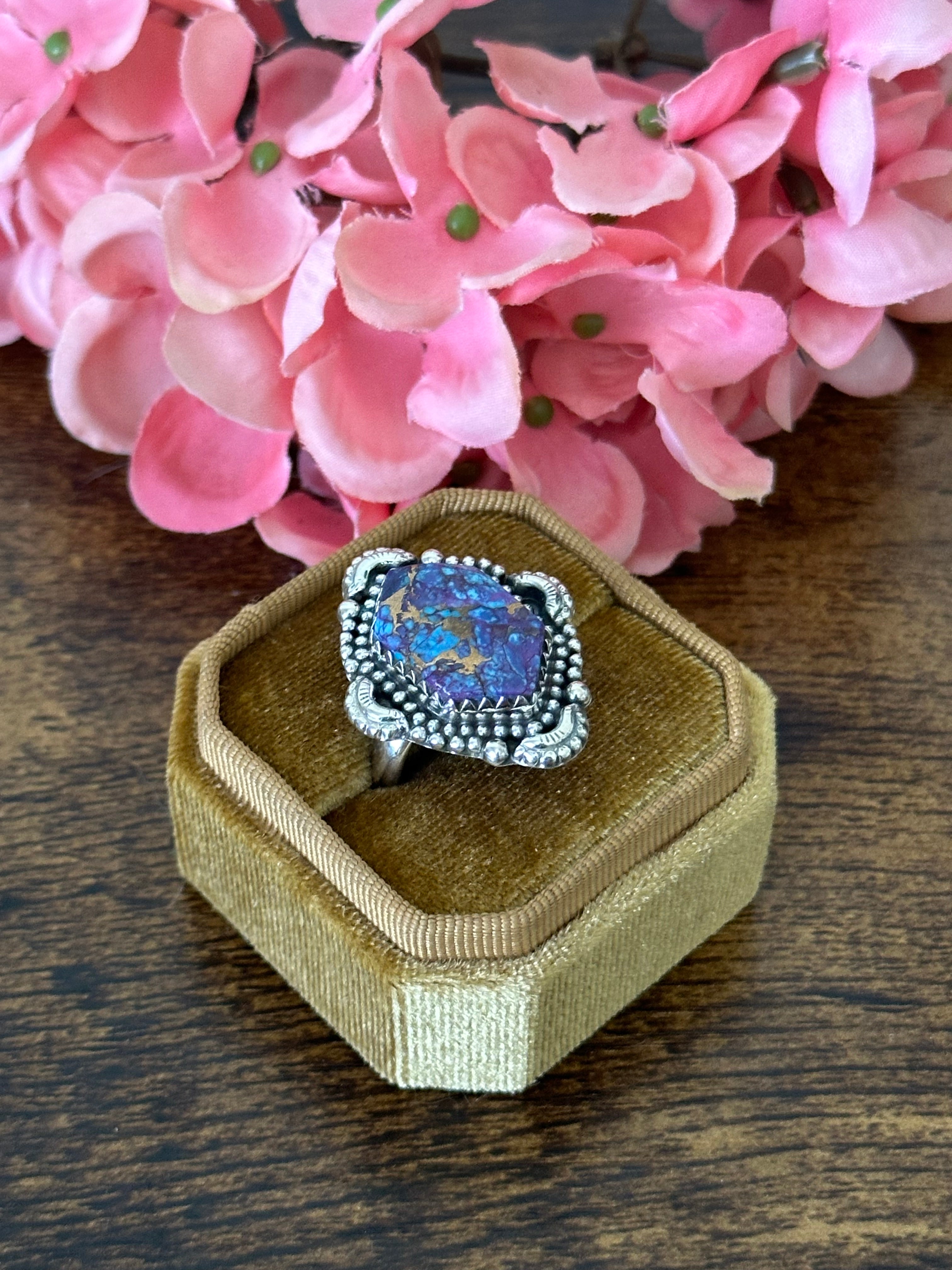 Southwest Handmade Purple Mohave Turquoise & Sterling Silver Ring Size 8.25