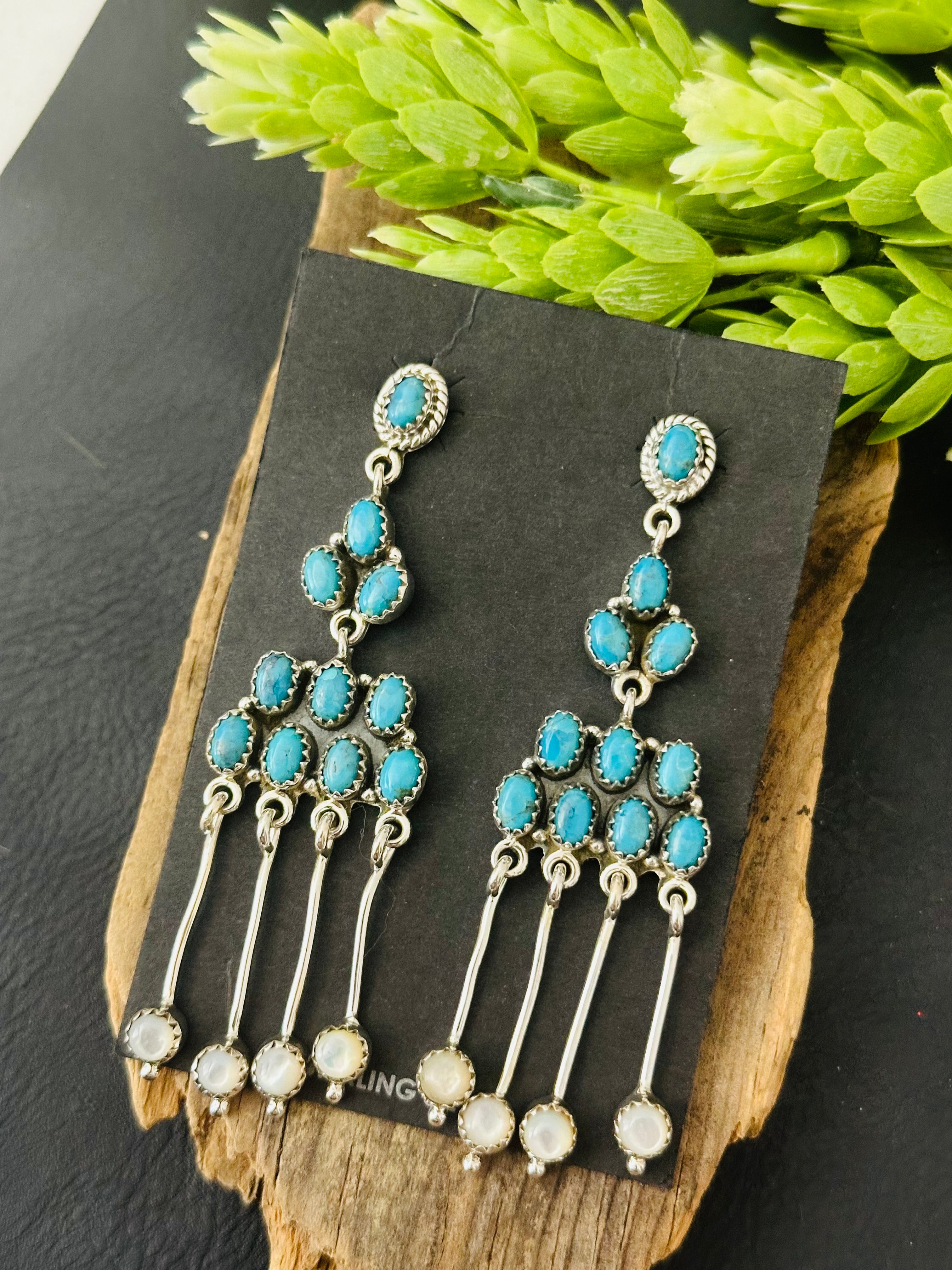 Southwest Handmade Multi Stone & Sterling Silver Post Dangle Earrings