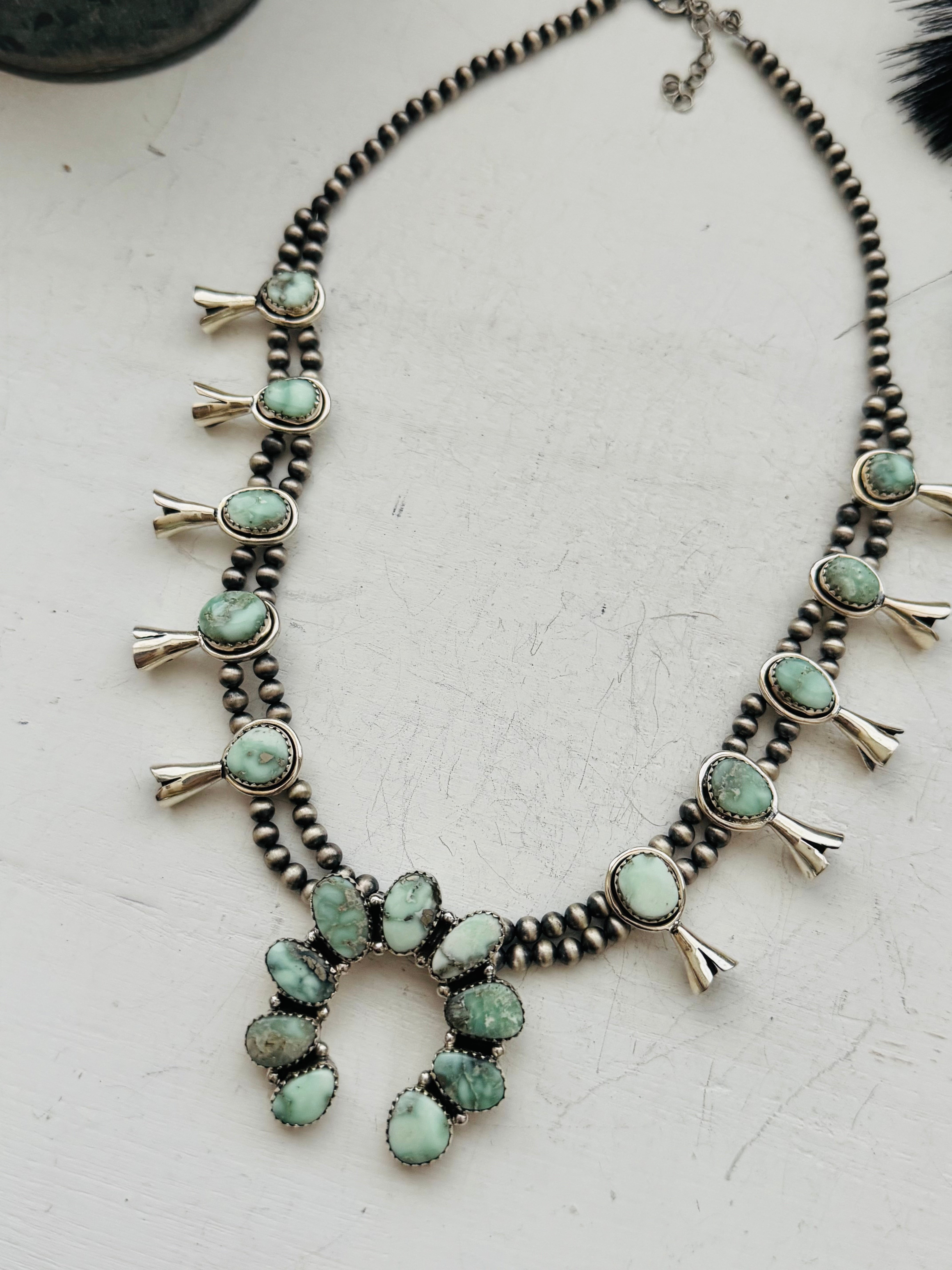 TTD Paloma Variscite & Sterling Silver Squash Blossom Necklace