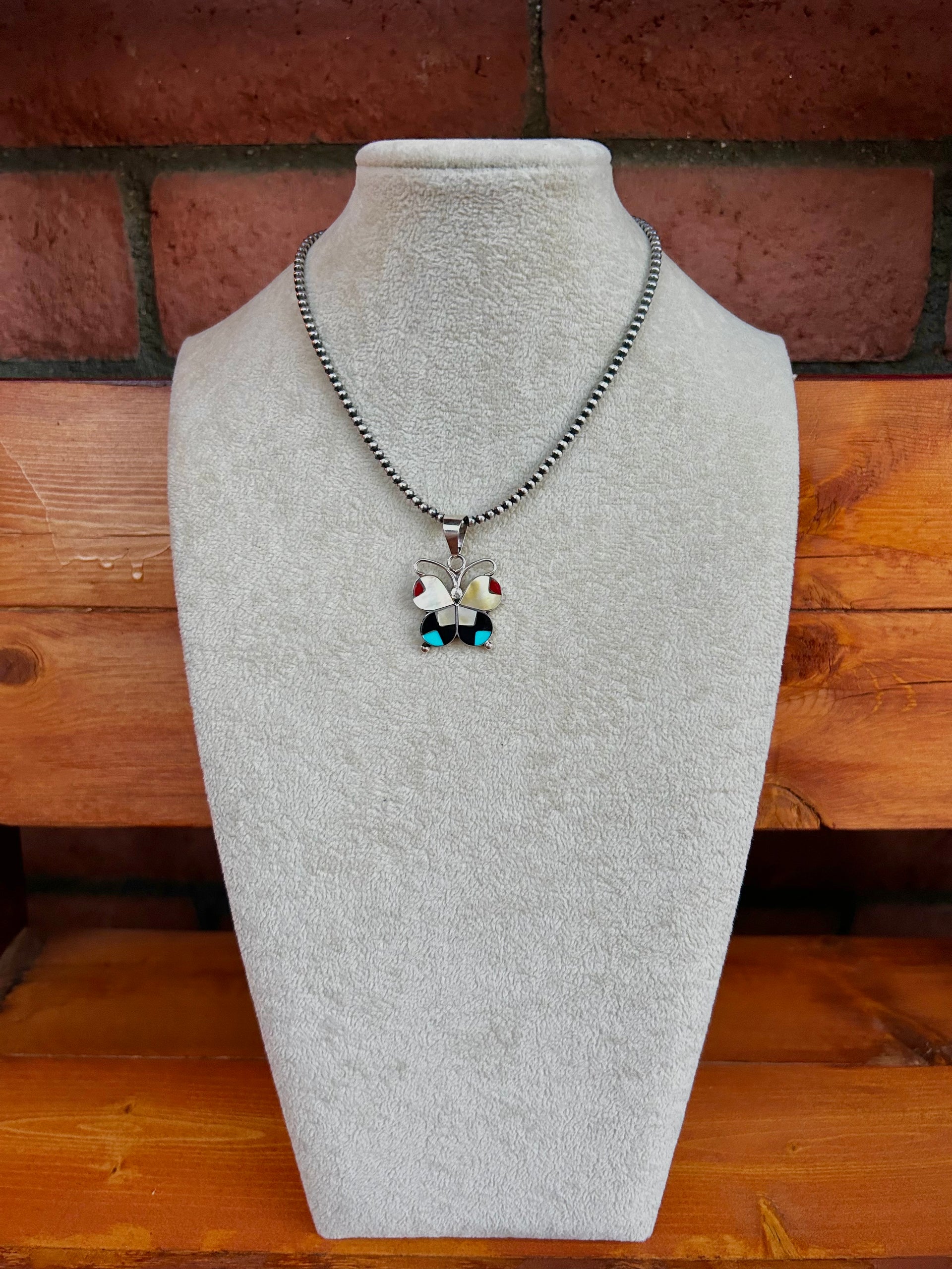 Zuni Multi Stone Inlay & Sterling Silver Pendant