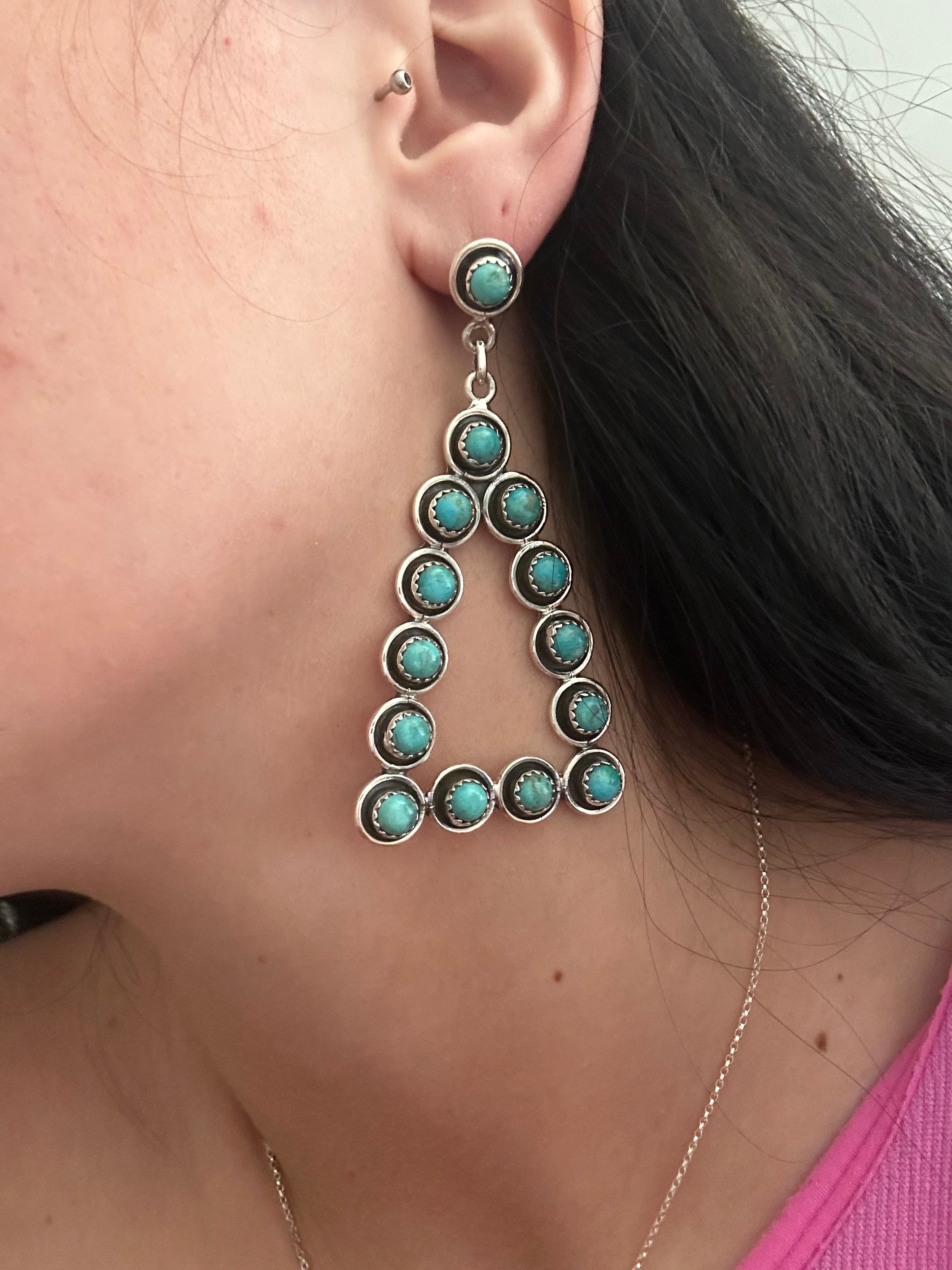 Southwest Handmade Kingman Turquoise & Sterling Silver Post Dangle Earrings