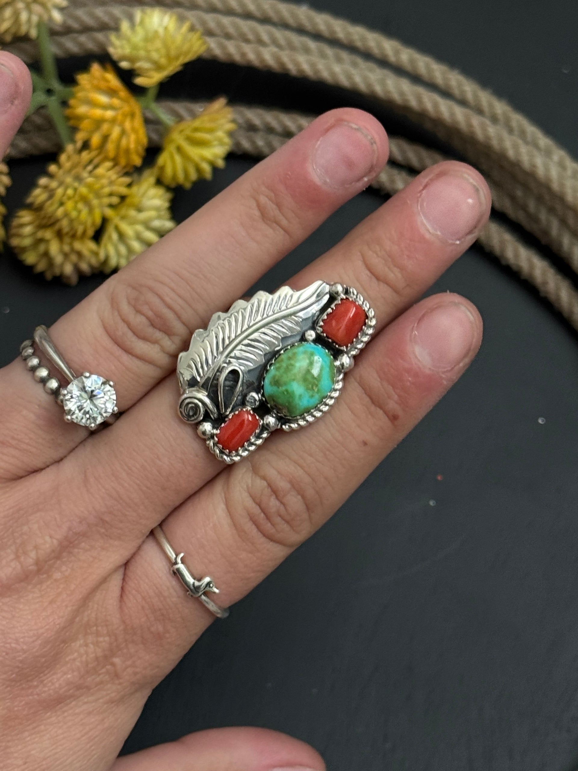 Julia Etsitty Multi Stone & Sterling Silver Ring Size 7.5