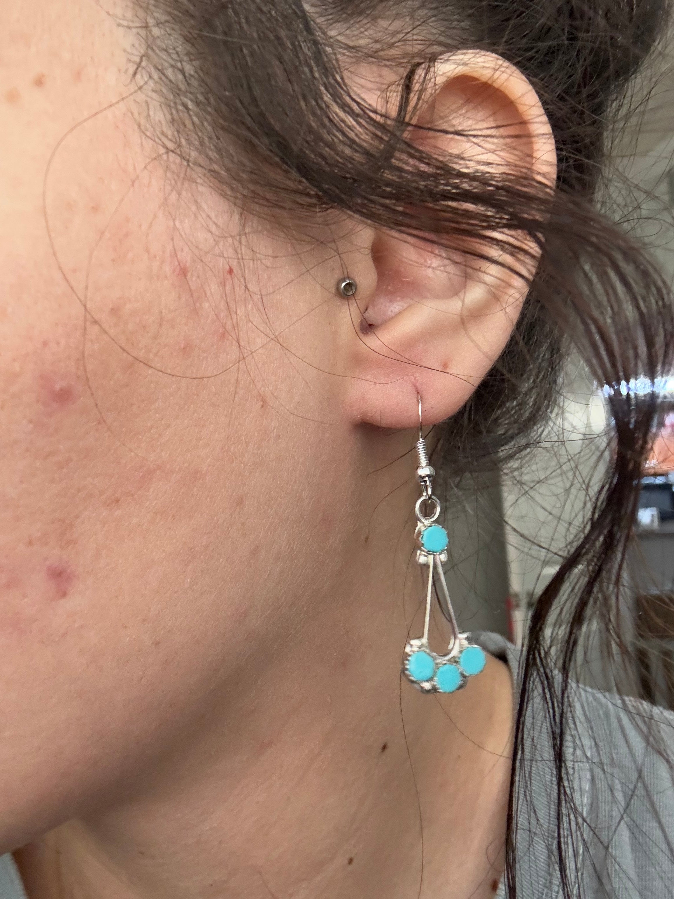 Zuni Made Turquoise & Sterling Silver Dangle Earrings