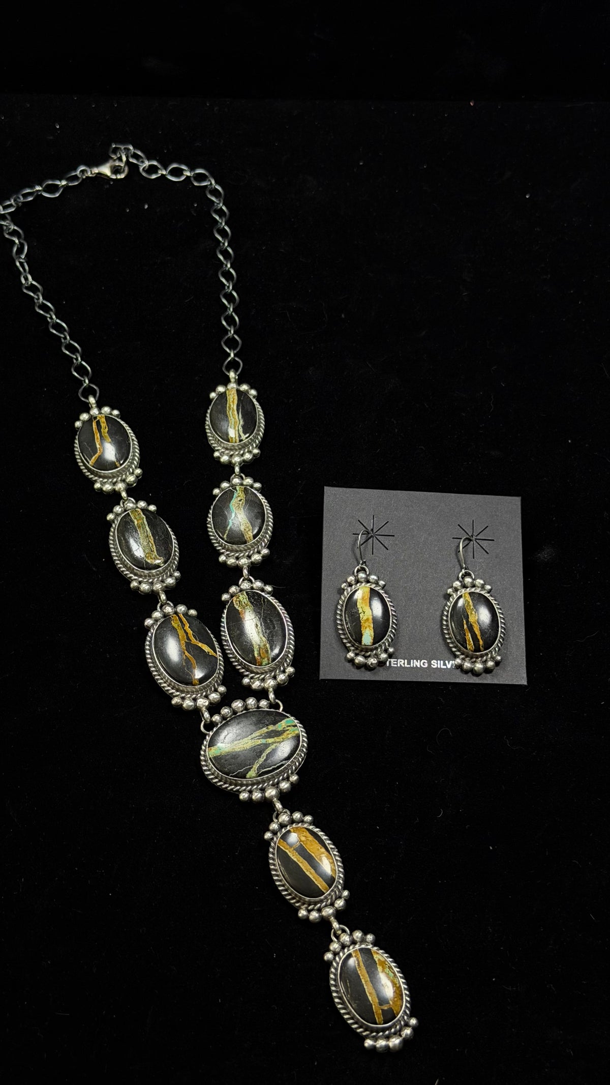 Mary Ann Spencer Black Turquoise & Sterling Silver Necklace Set