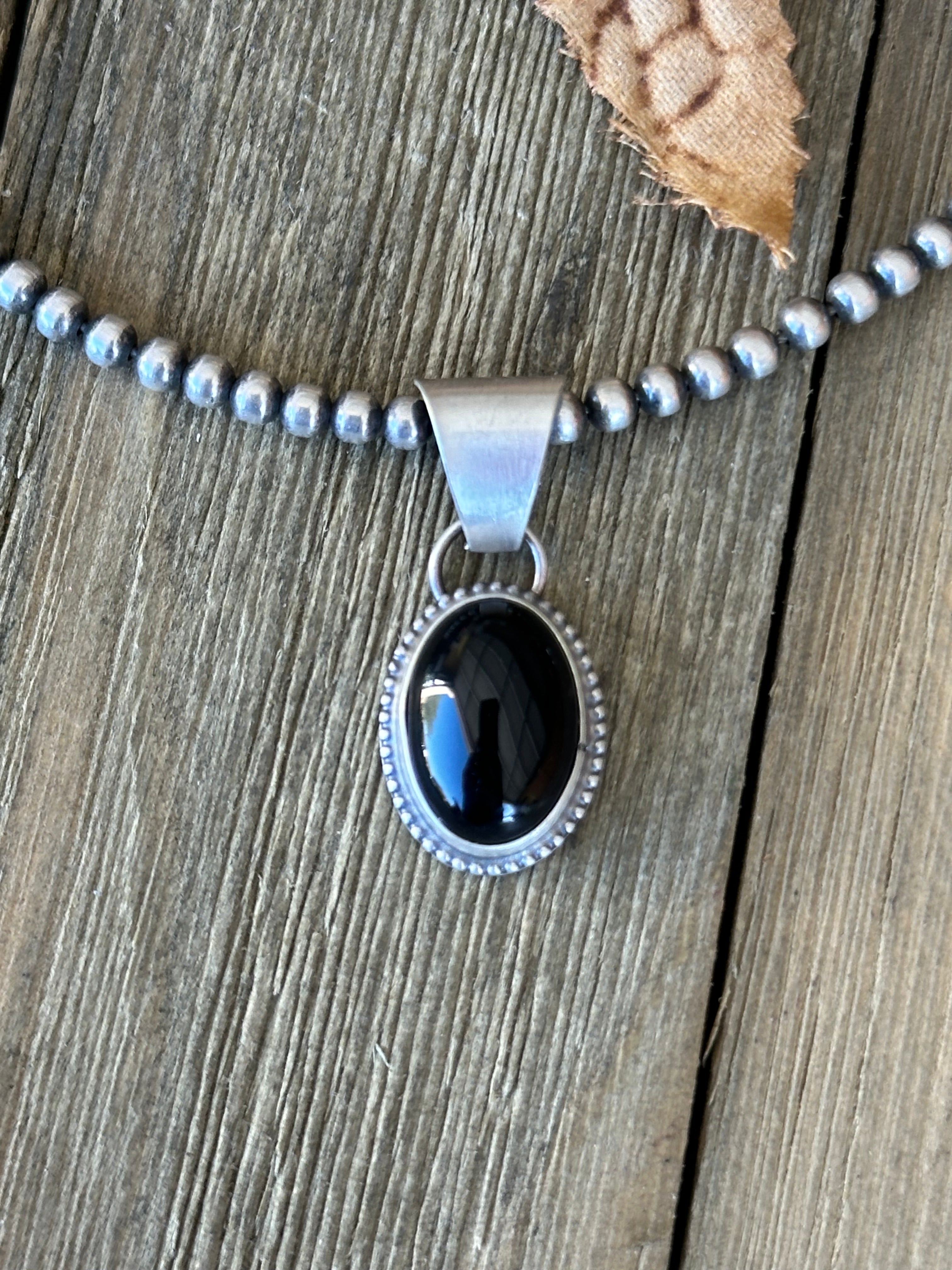 Navajo Made Onyx & Sterling Silver Pendant