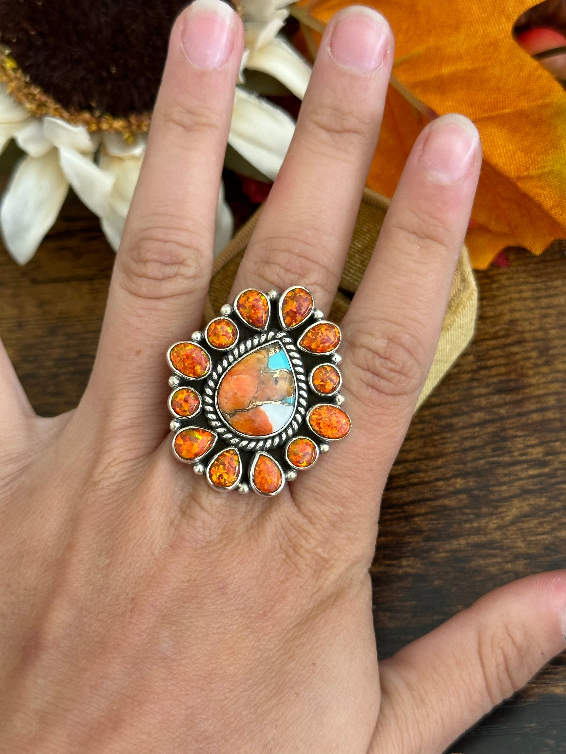 Southwest Handmade Multi Stone & Sterling Silver Adjustable Ring