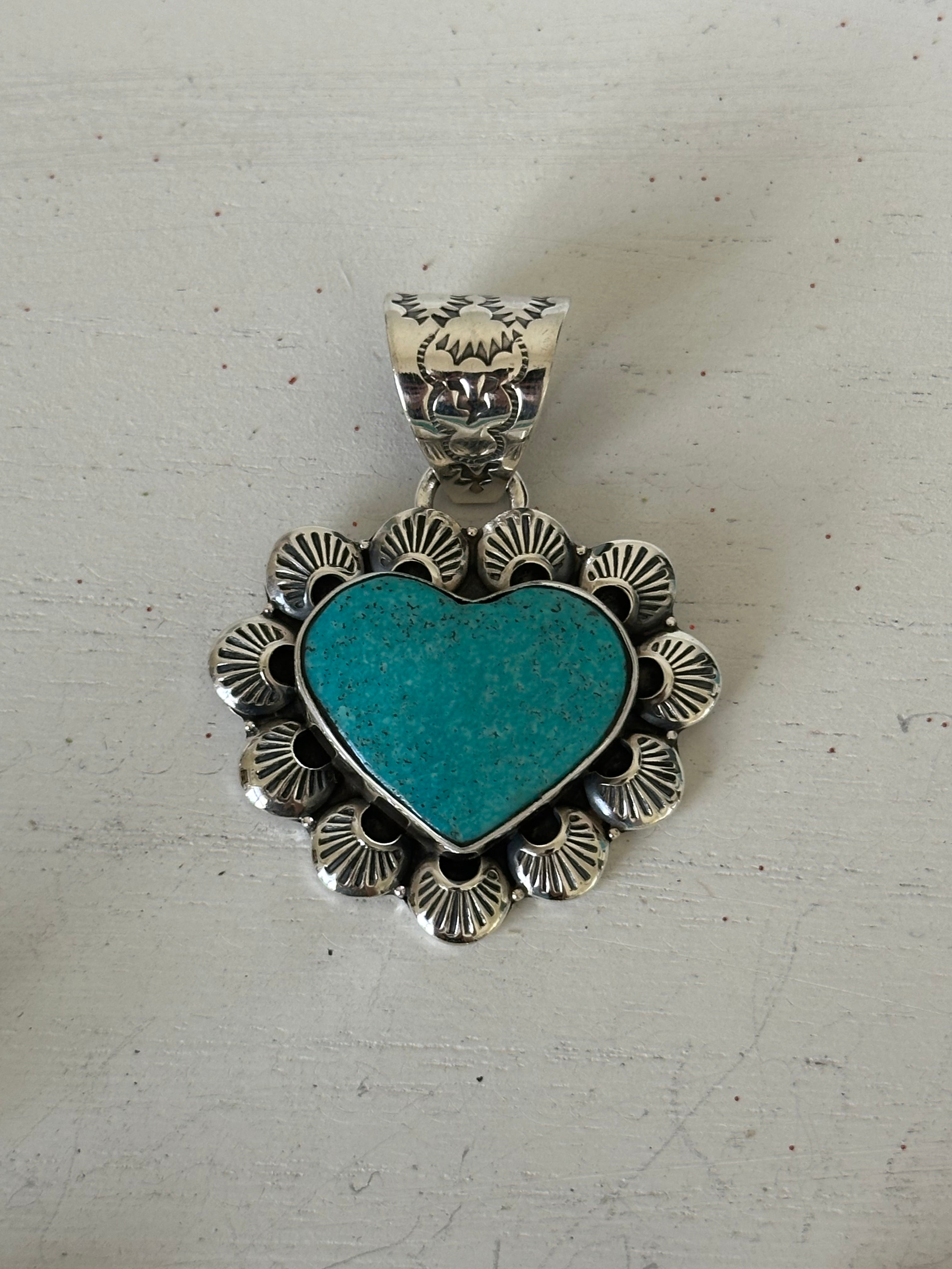 Tony Yazzie Kingman Turquoise & Sterling Silver Heart Pendant