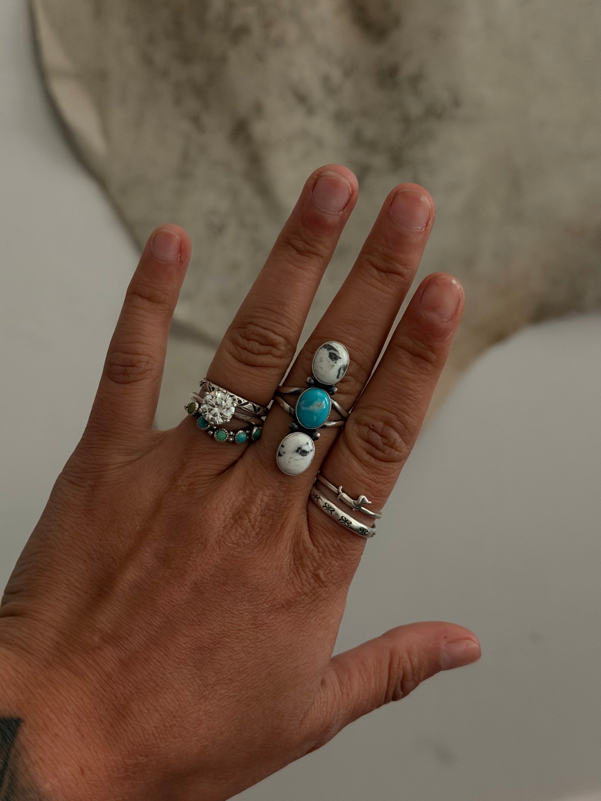 Dave Skeets Multi Stone & Sterling Silver Ring Size 8.5