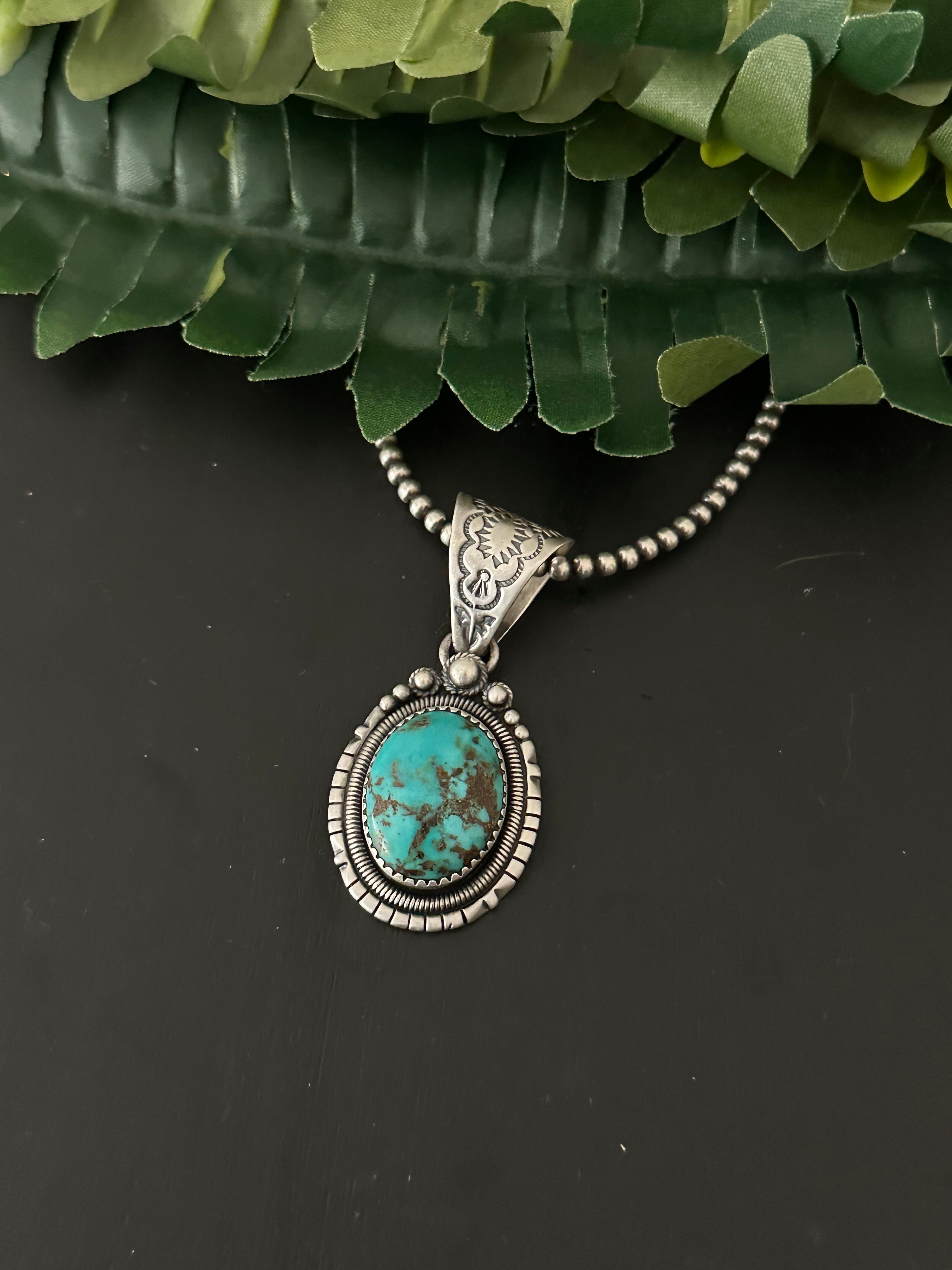 Navajo Natural Royston Turquoise & Sterling Silver Pendant