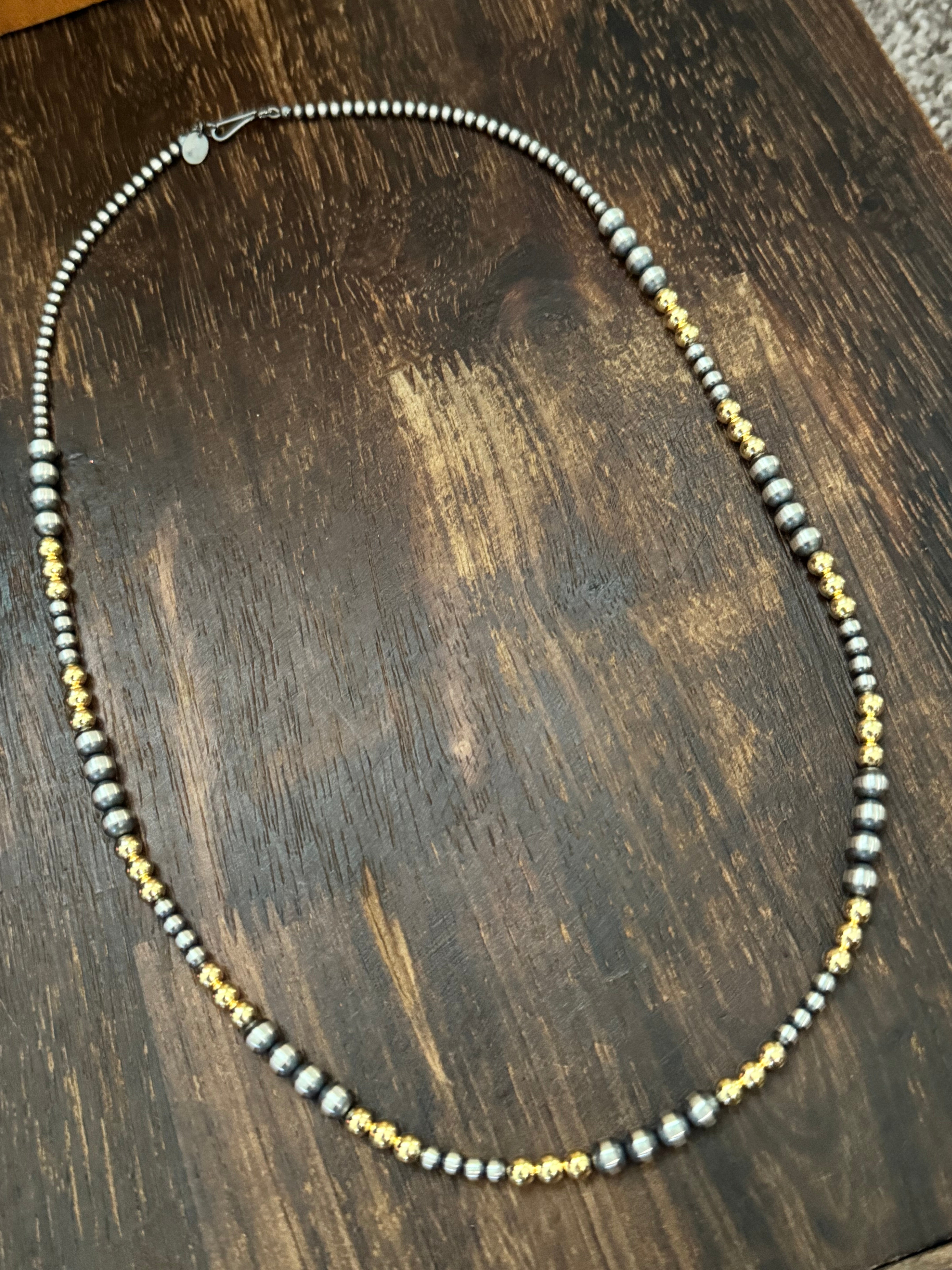 Navajo STRUNG Sterling Silver & 14 kt Gold Plate Graduated Pearl Necklace