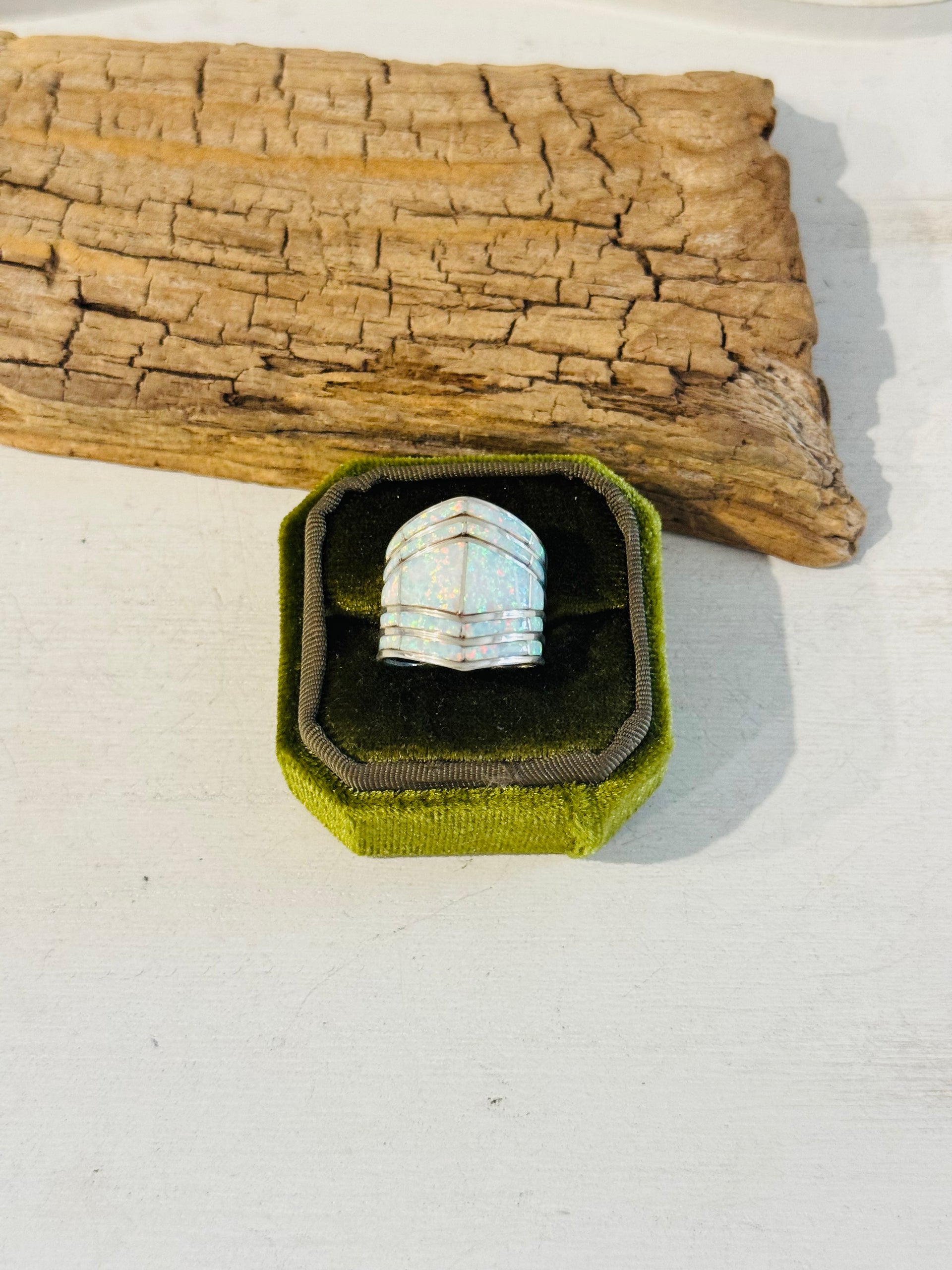 Navajo Made Opal & Sterling Silver Ring Size 8.25