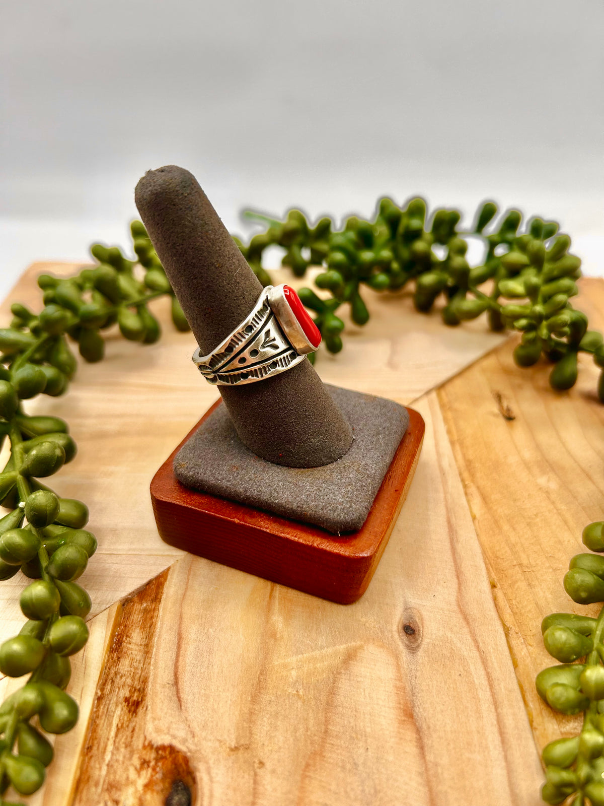 Francis Yazzie Mediterranean Coral & Sterling Silver Ring
