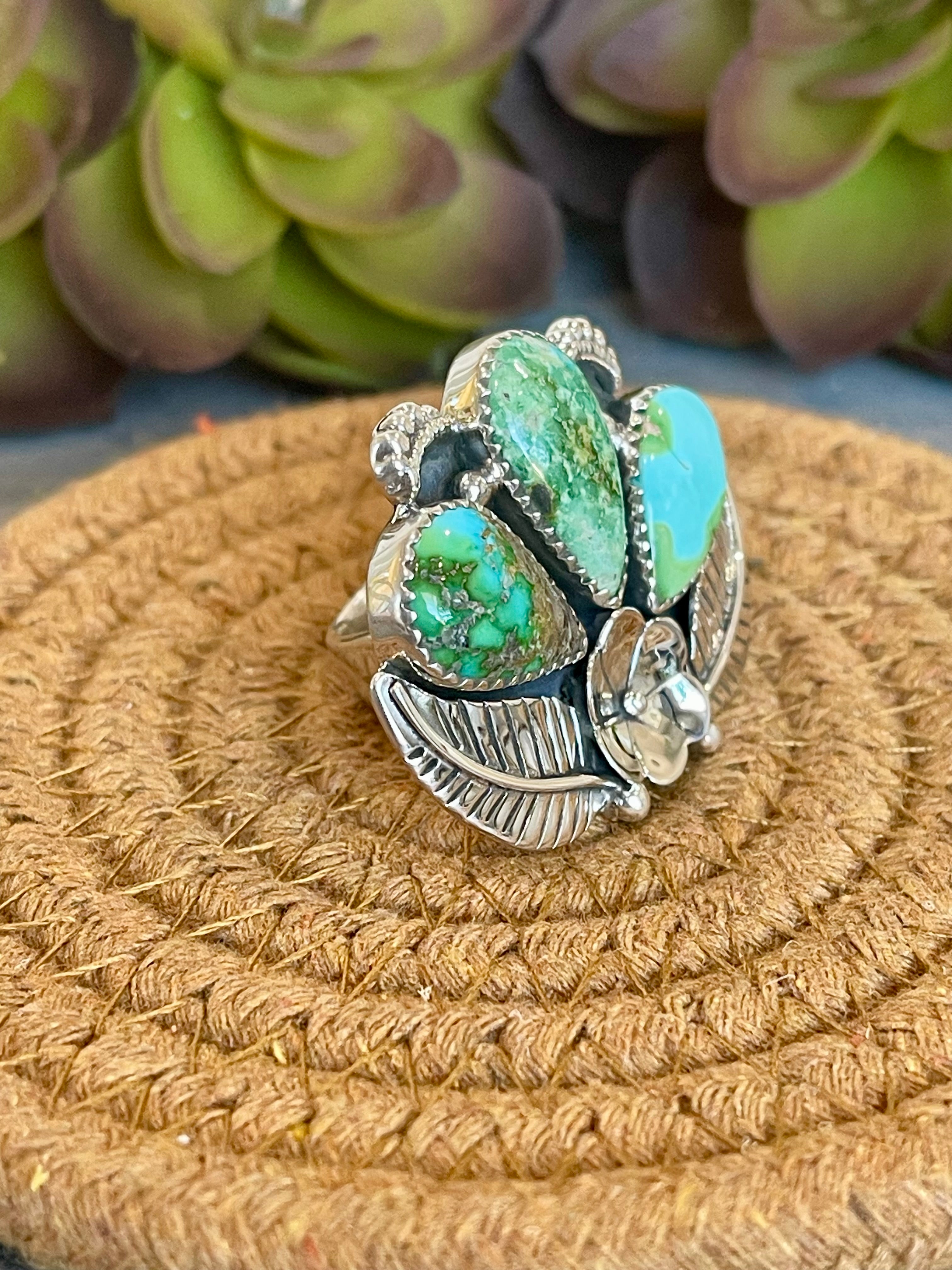 Southwest Handmade Sonoran Mountain Turquoise & Sterling Silver Adjustable Flower Ring