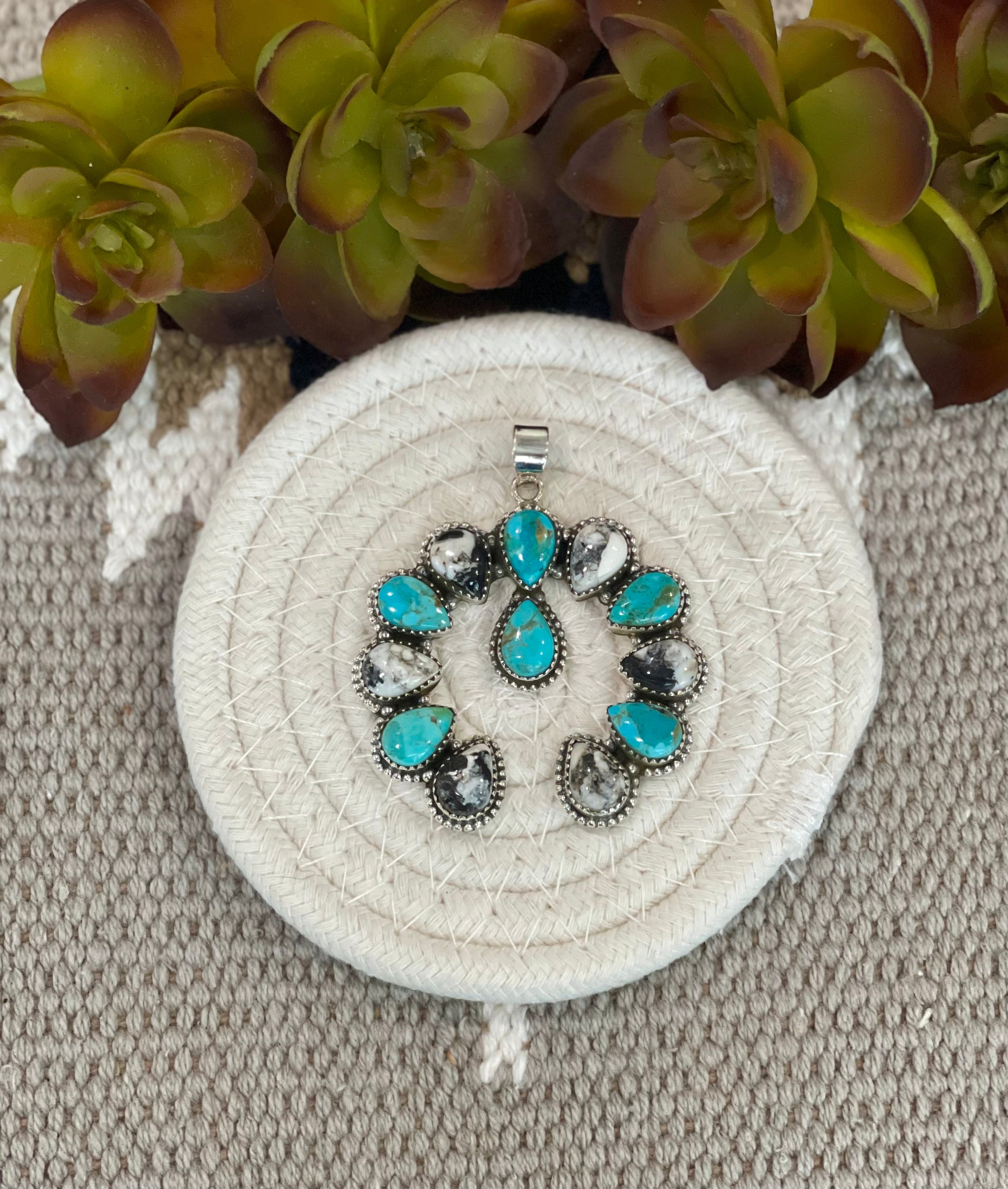 Southwest Handmade Multi Stone & Sterling Silver Naja Pendant