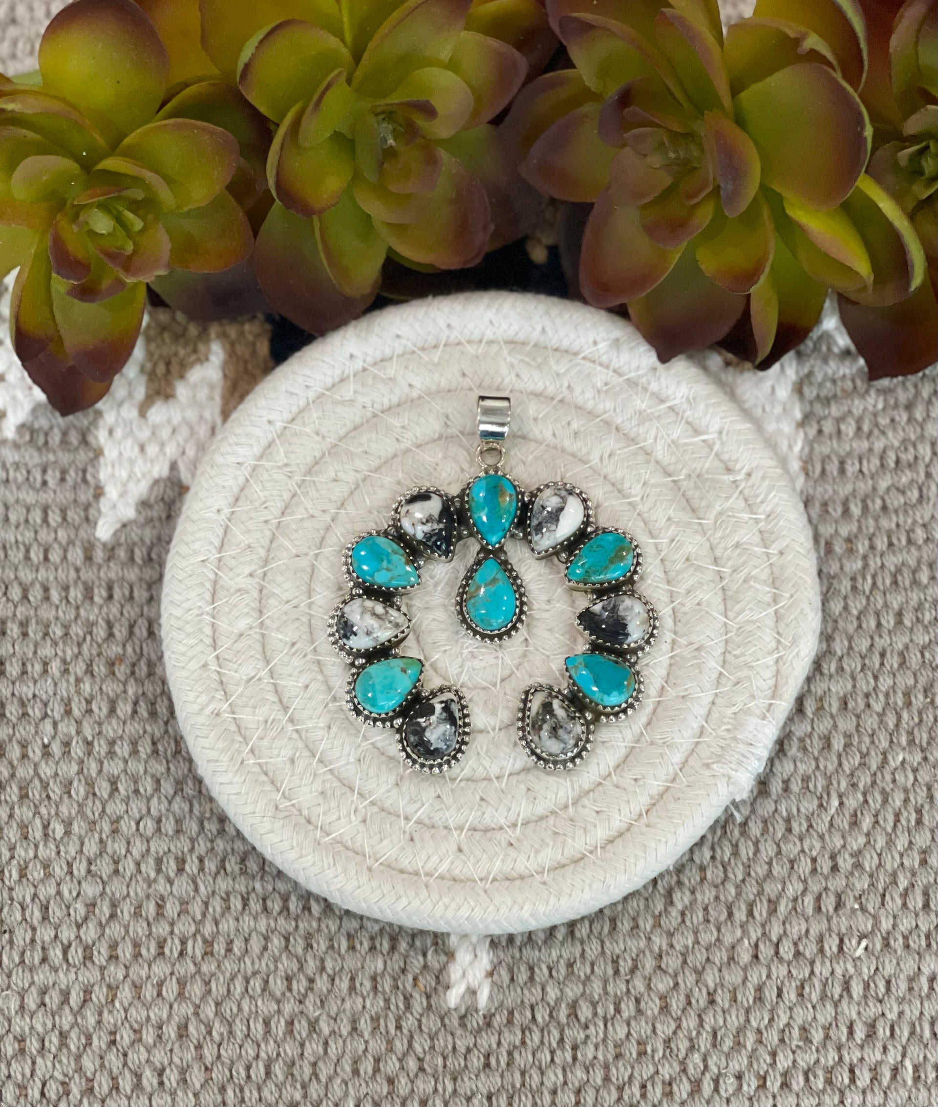 Southwest Handmade Multi Stone & Sterling Silver Naja Pendant