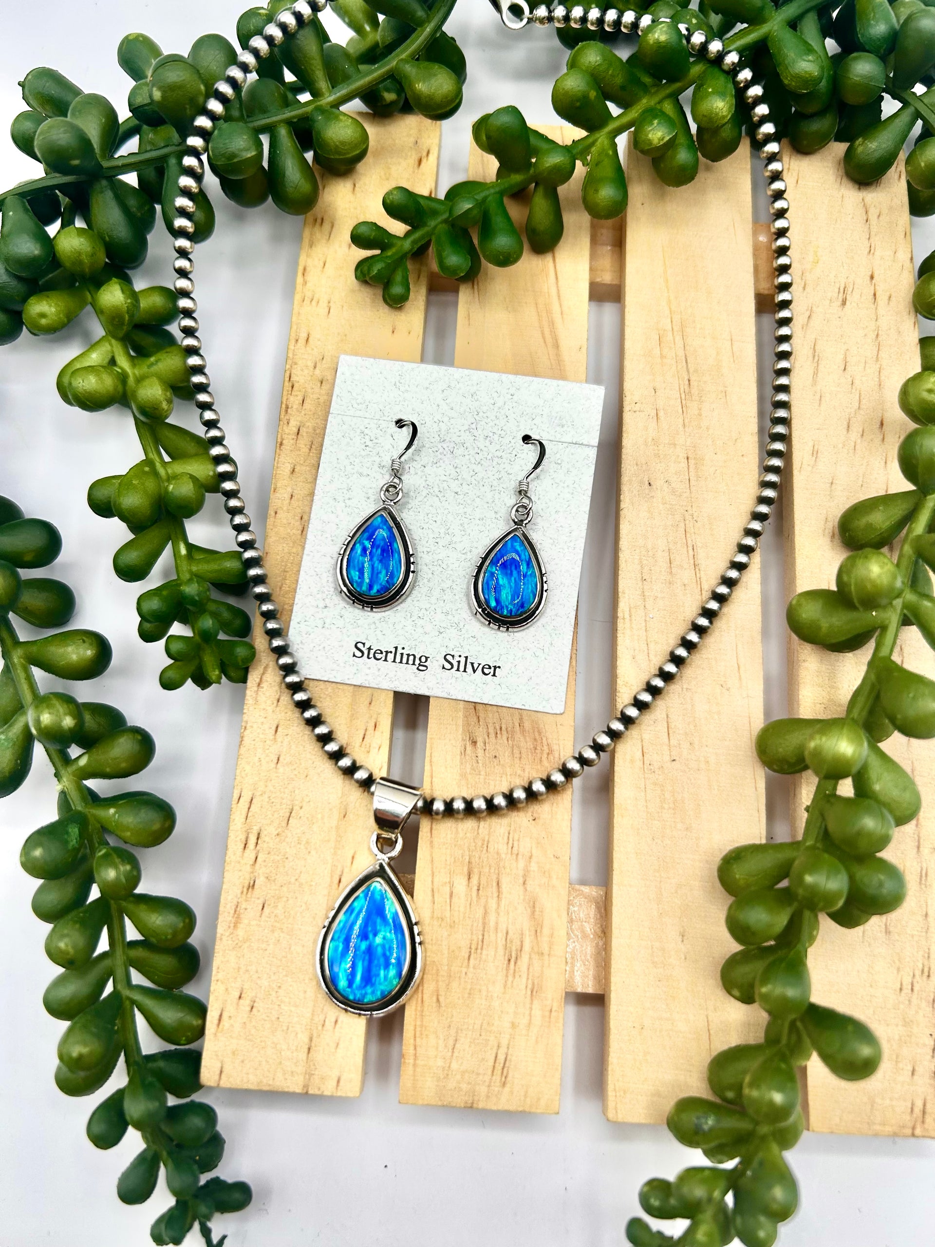 Navajo Made Opal and Sterling Silver Set Pendant/Earring Set
