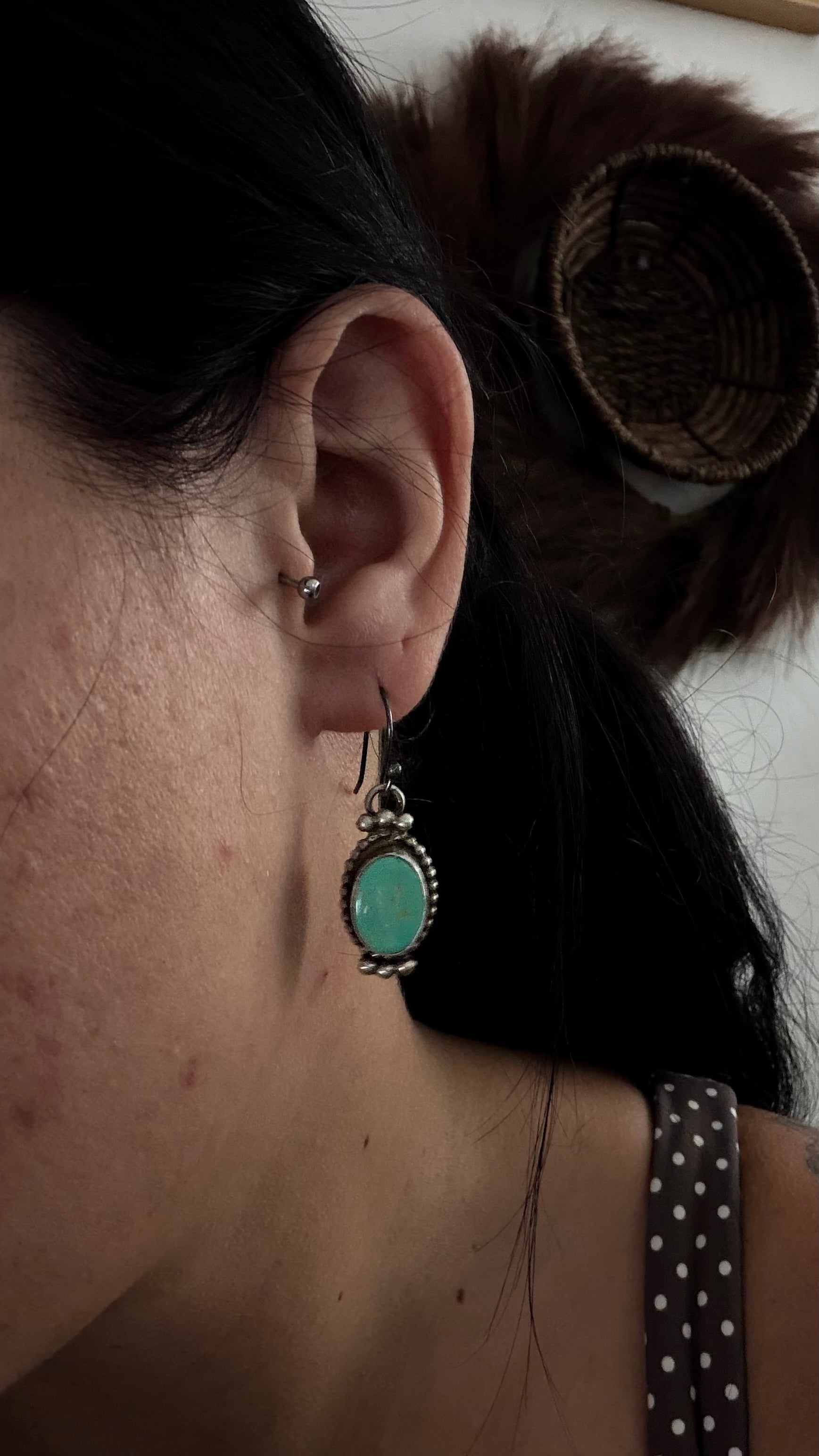 Navajo Made Kingman Turquoise & Sterling Silver Dangle Earrings