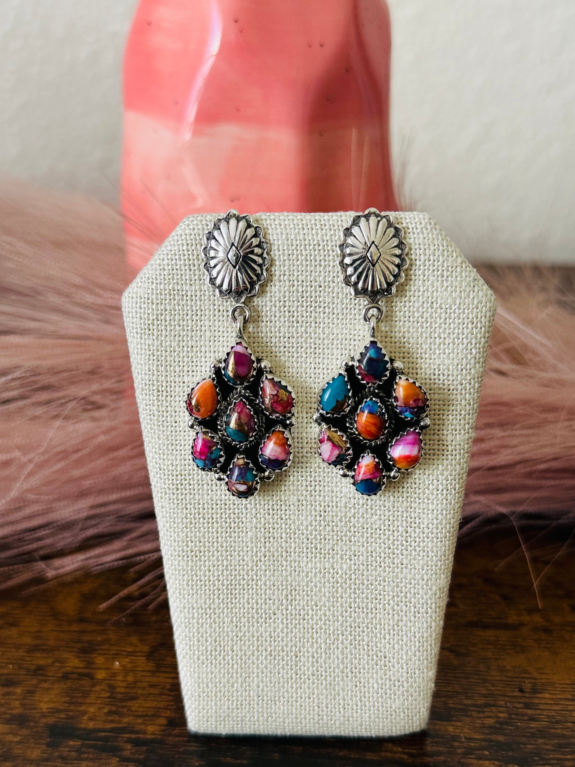 Southwest Handmade Mohave Turquoise & Sterling Silver Post Dangle Earrings