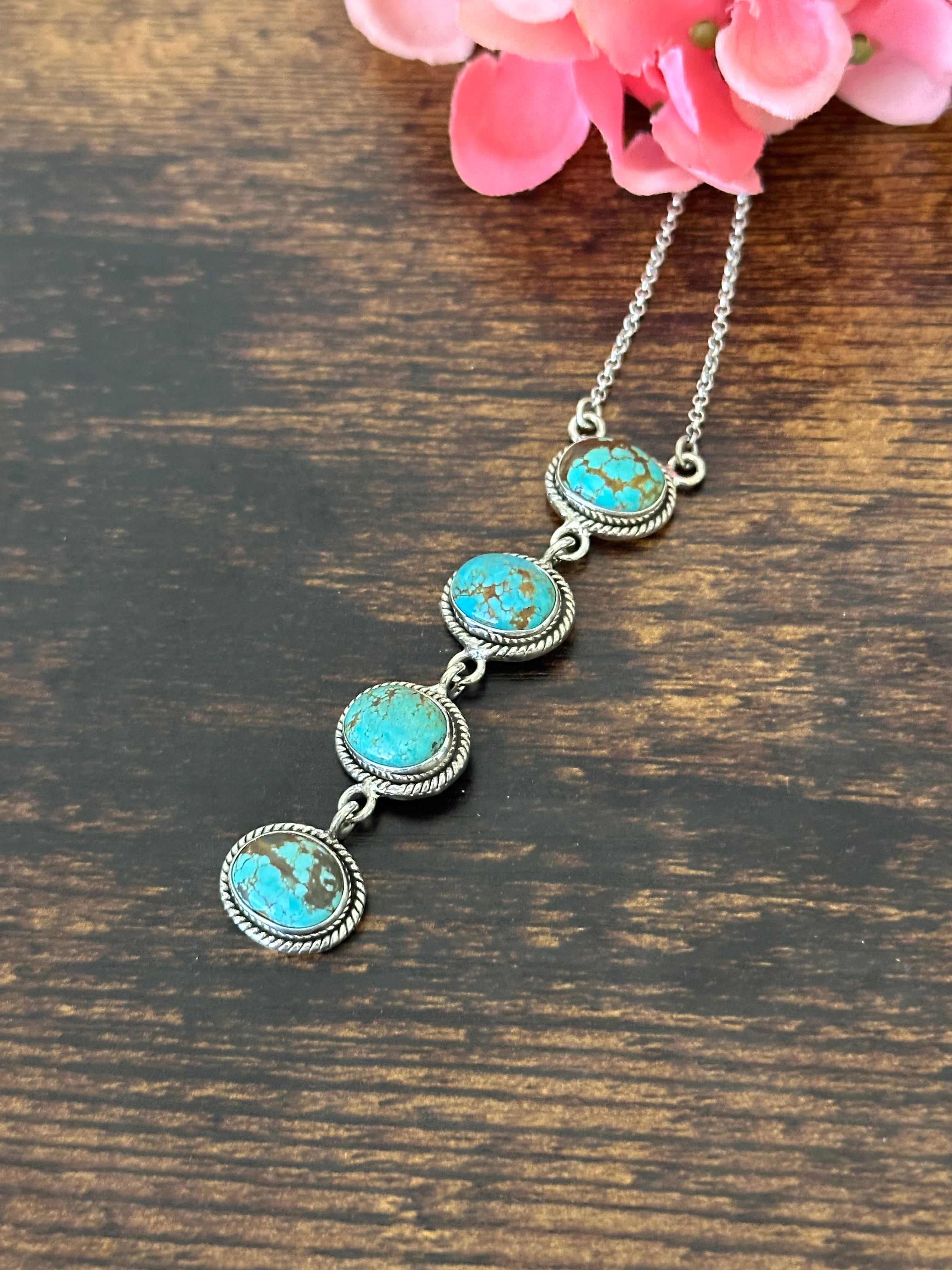 Southwest Handmade Number 8 Turquoise & Sterling Silver Lariat Necklace