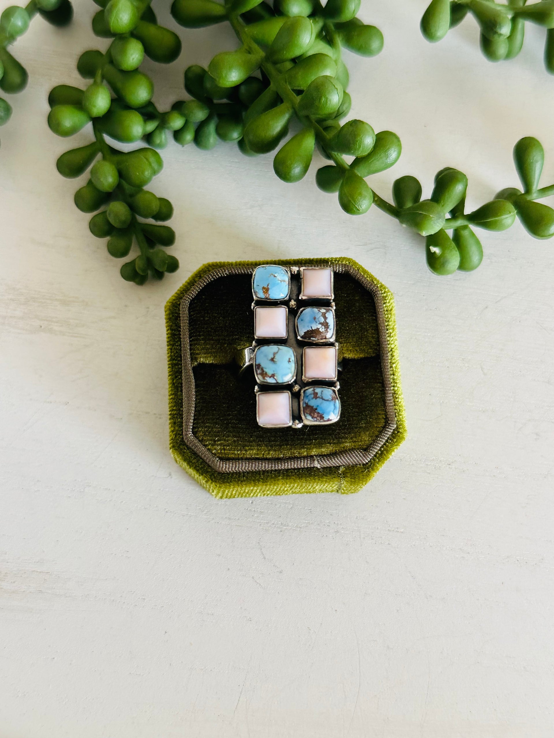 Southwest Handmade Multi Stone & Sterling Silver Adjustable Cluster Ring
