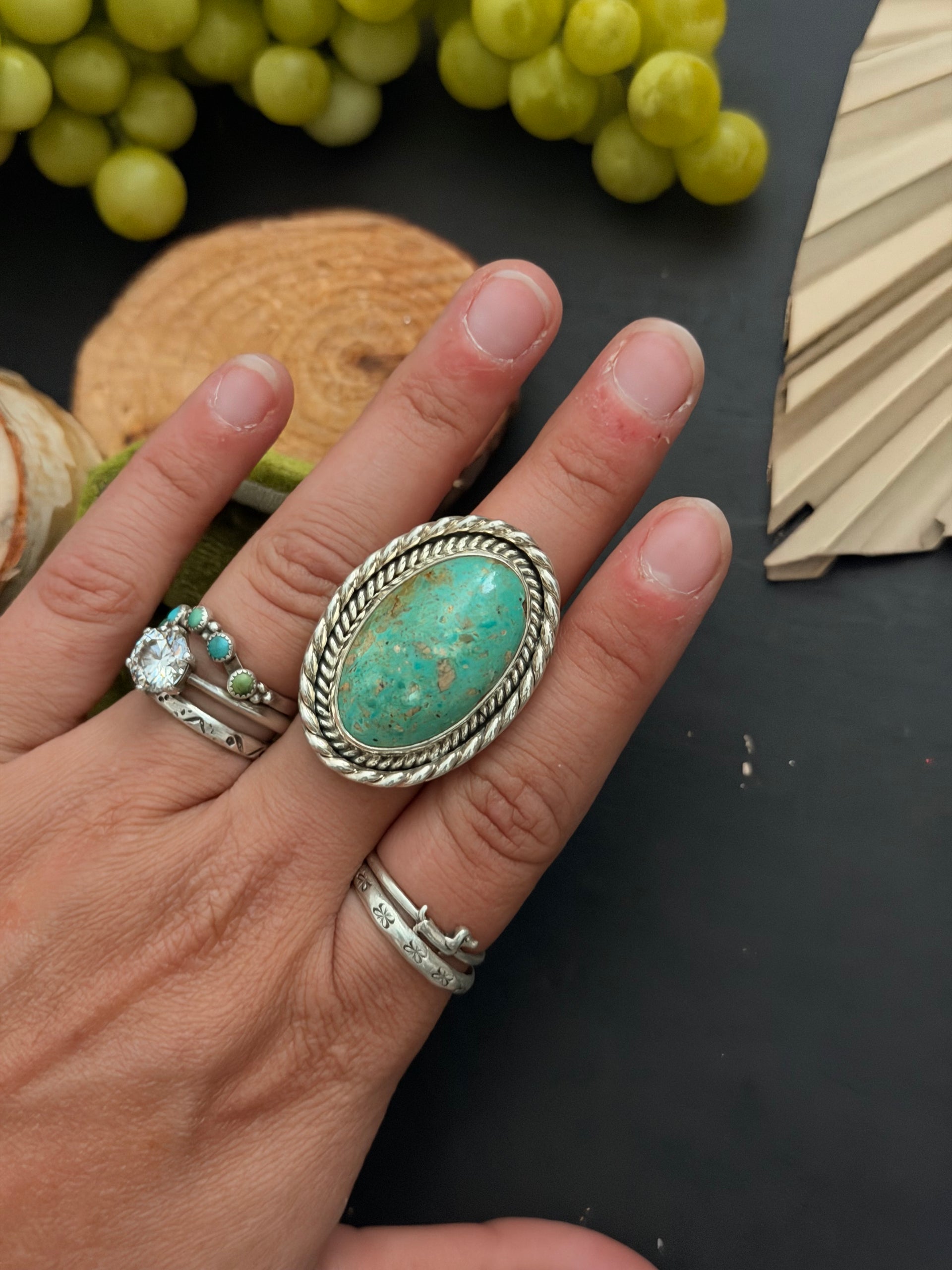 Navajo Made Kingman Turquoise & Sterling Silver Ring Size 7.5