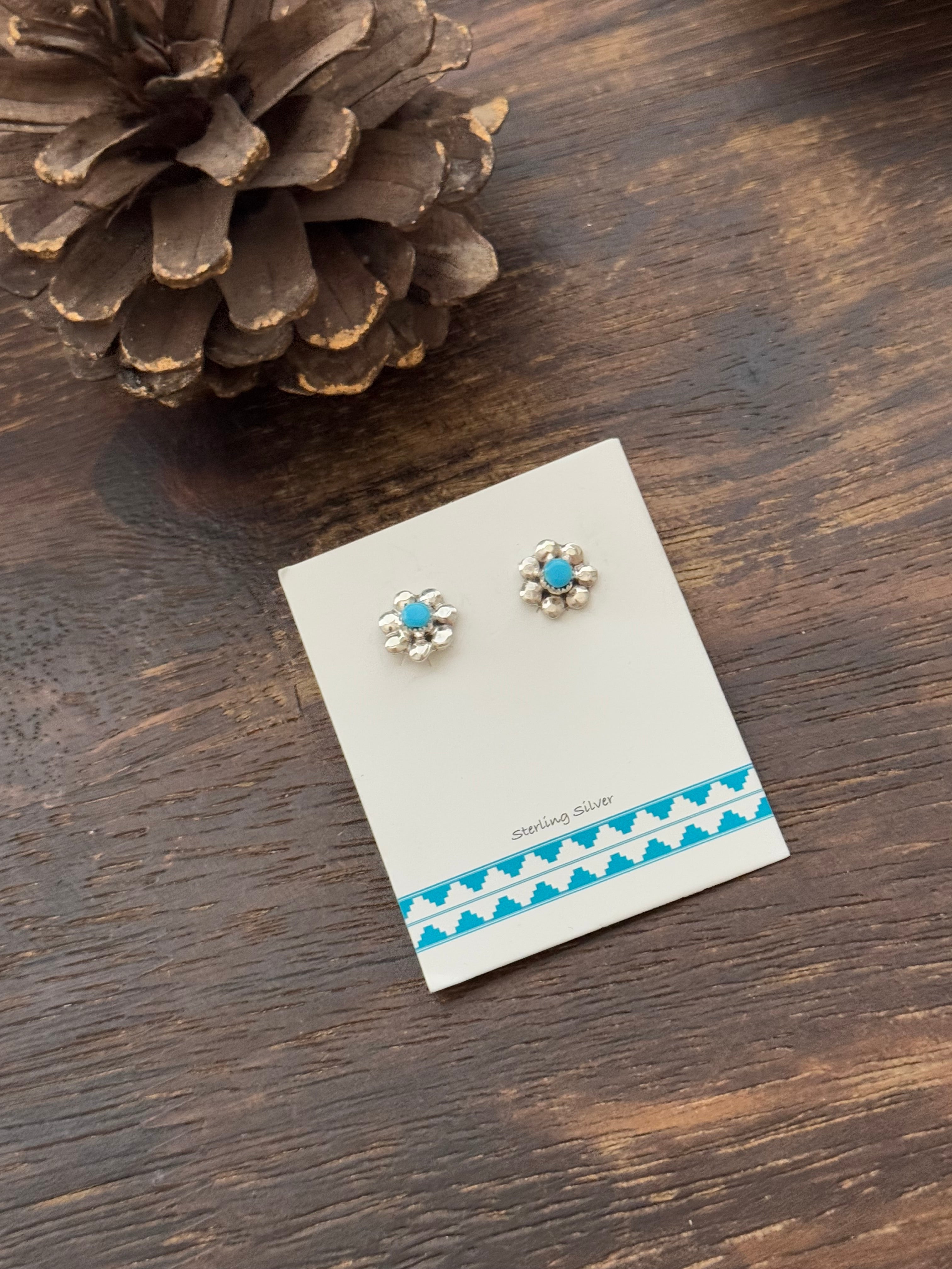 Navajo Made Turquoise & Sterling Silver Post Earrings