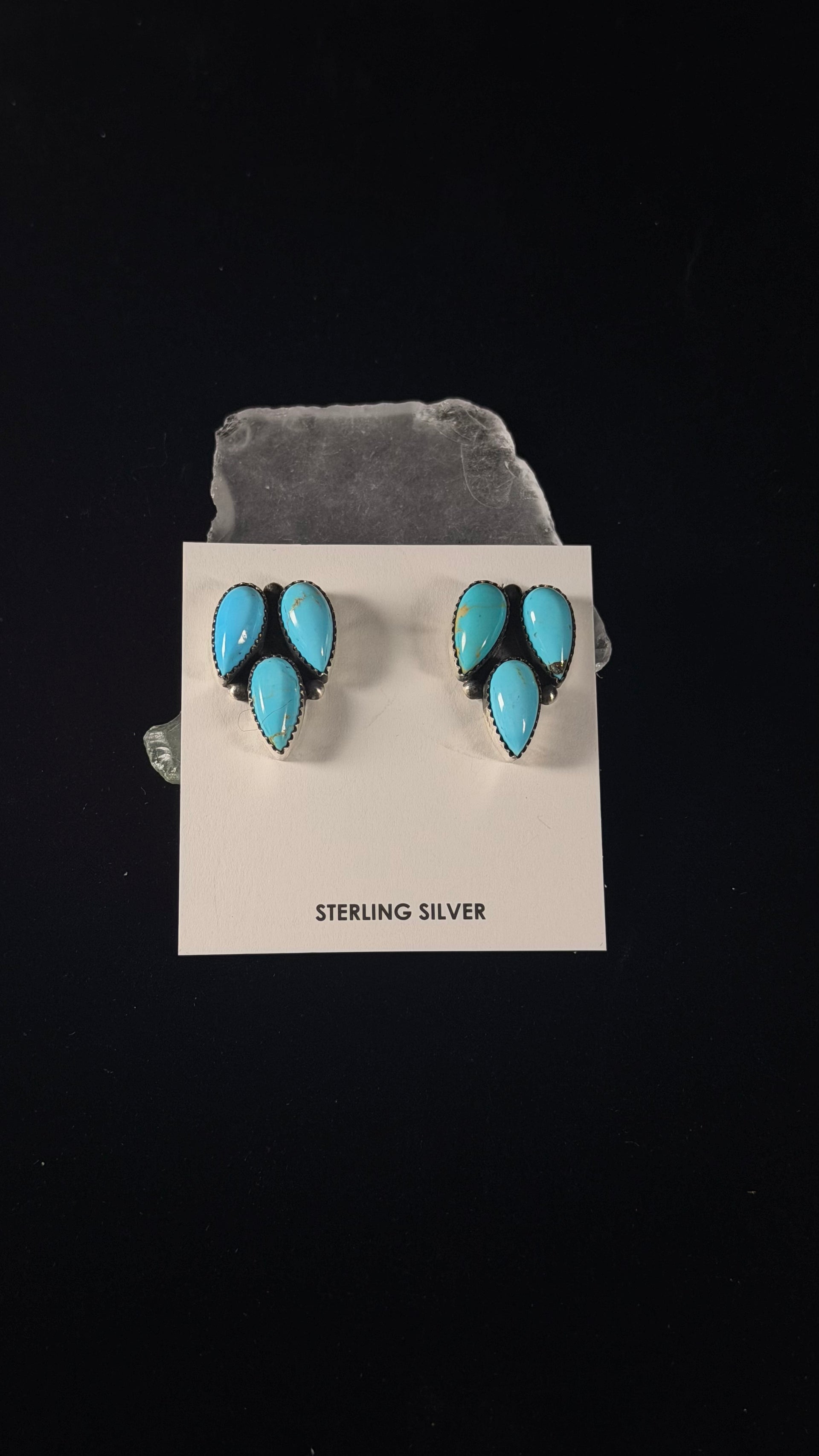 Navajo Made Kingman Turquoise & Sterling Silver Post Dangle Cluster Earrings
