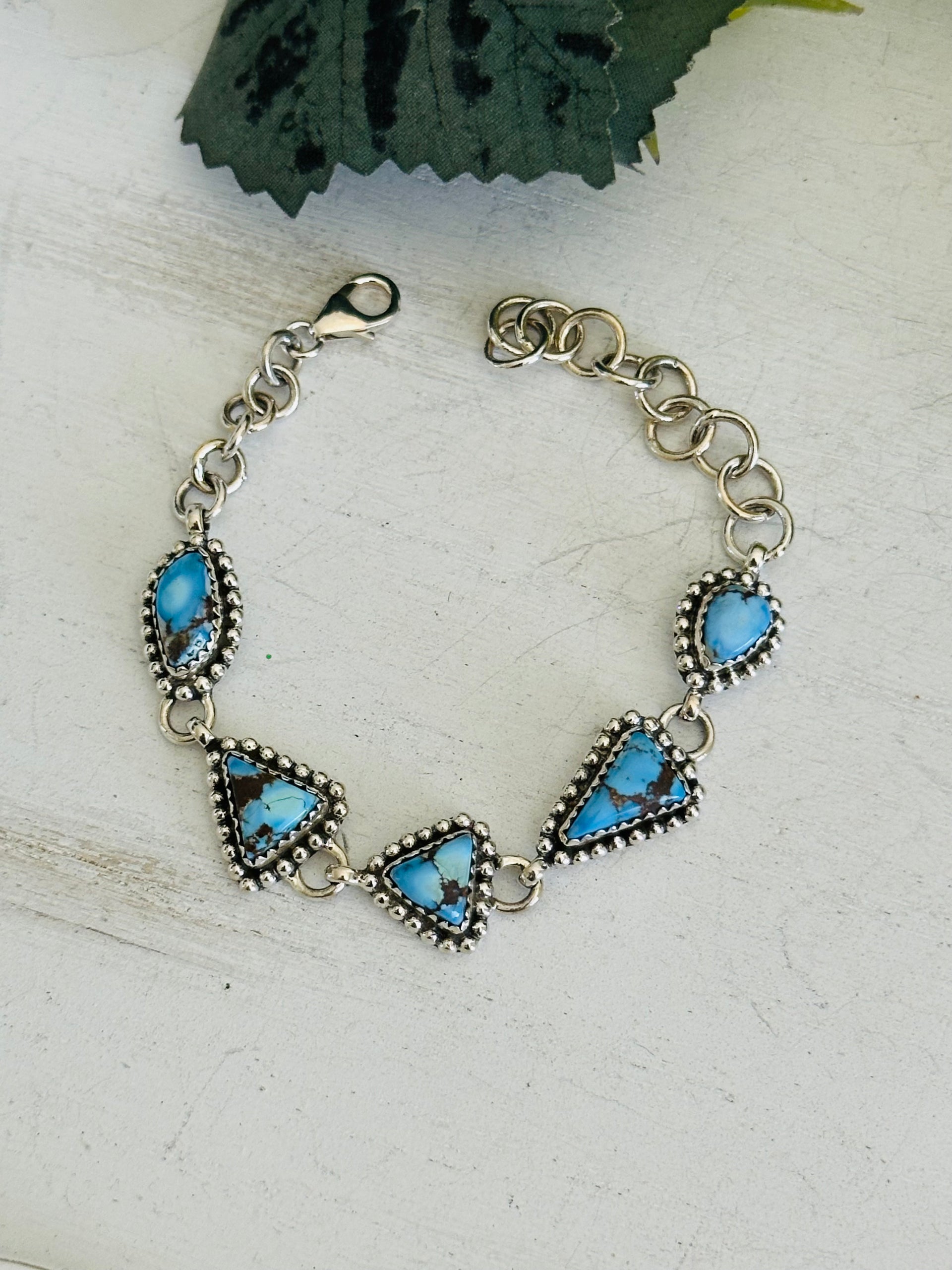 Southwest Made Golden Hills Turquoise & Sterling Silver Bracelet
