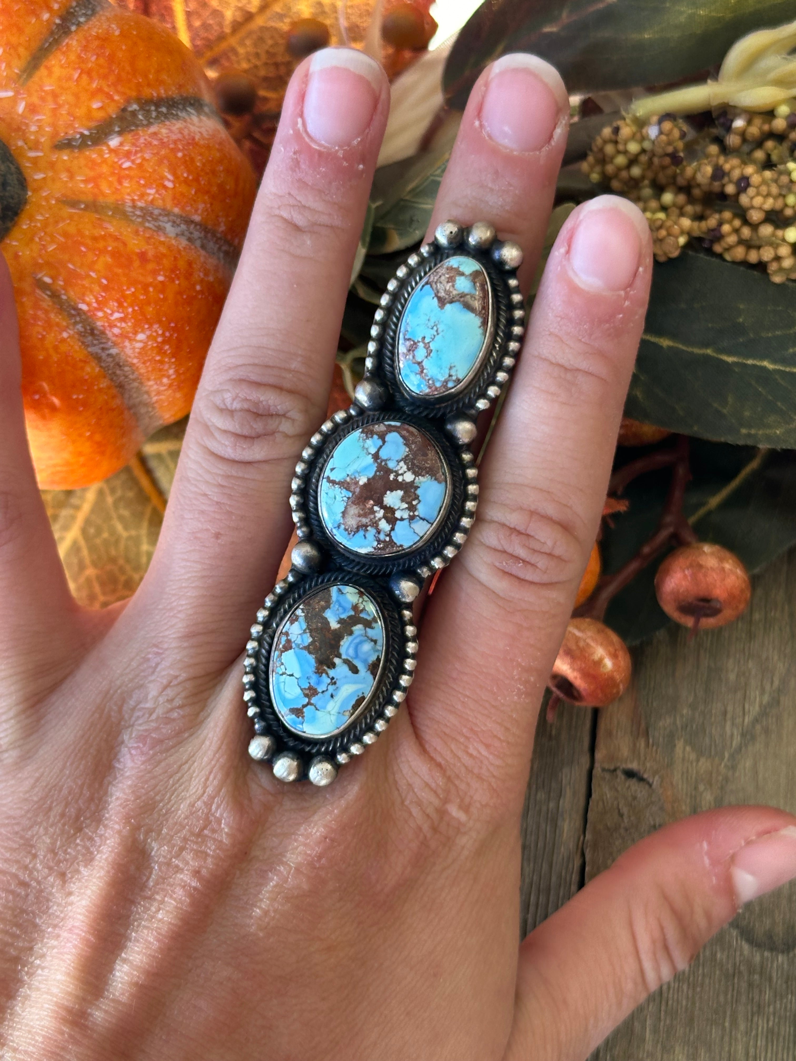 Kathleen Livingston Golden Hill’s Turquoise & Sterling Silver Cluster Ring Size 8.25