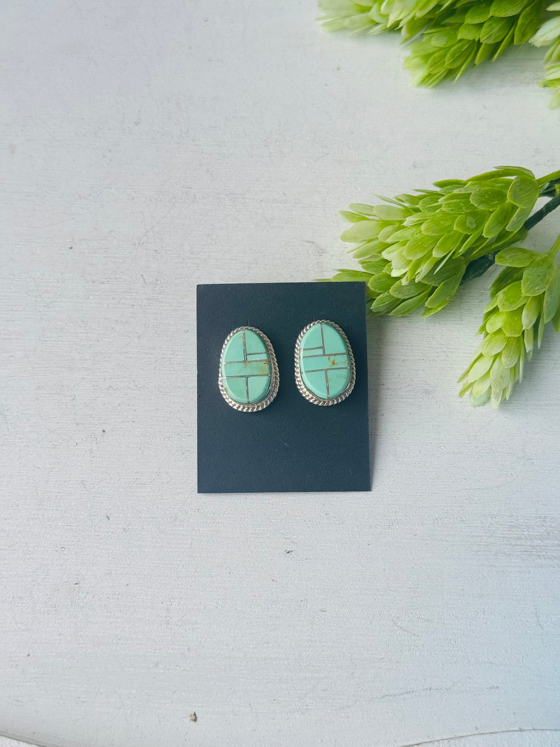 Navajo Made Mine 8 & Sterling Silver Inlay Post Earrings