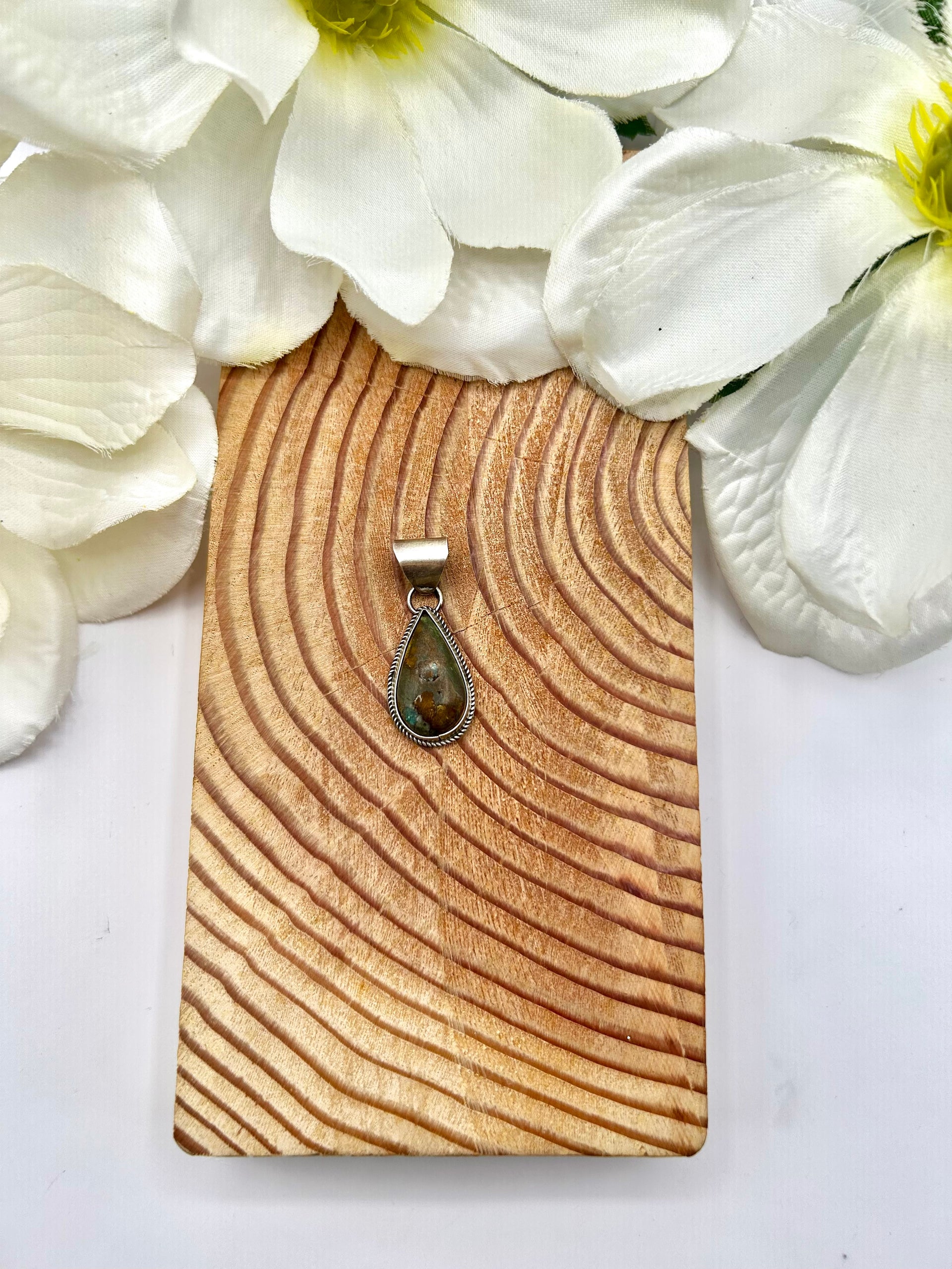 Navajo Made Hubei Turquoise & Sterling Silver Pendant