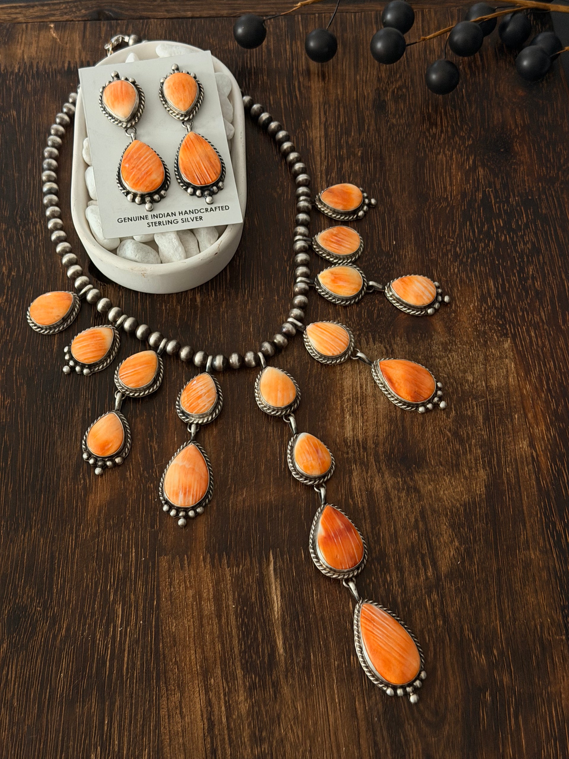 Betta Lee Spiny Oyster & Sterling Silver Necklace Set