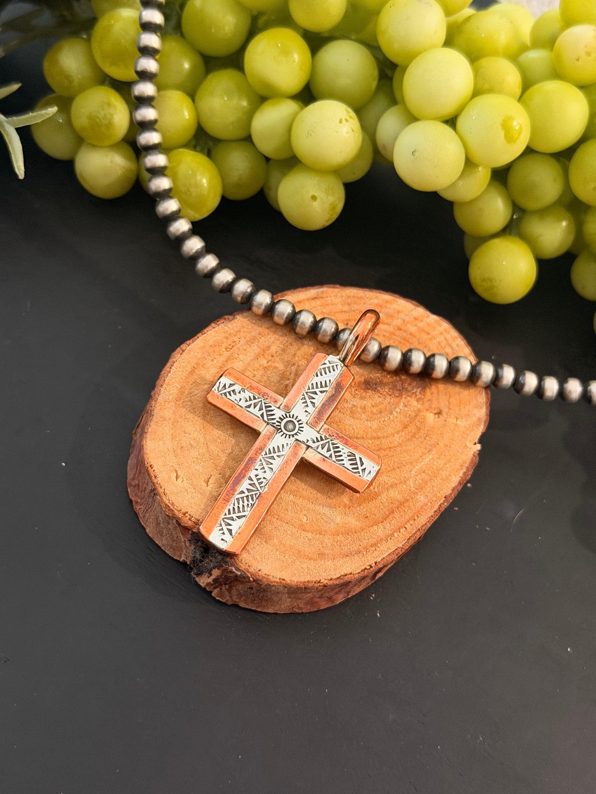Navajo Made Copper & Sterling Silver Cross Pendant
