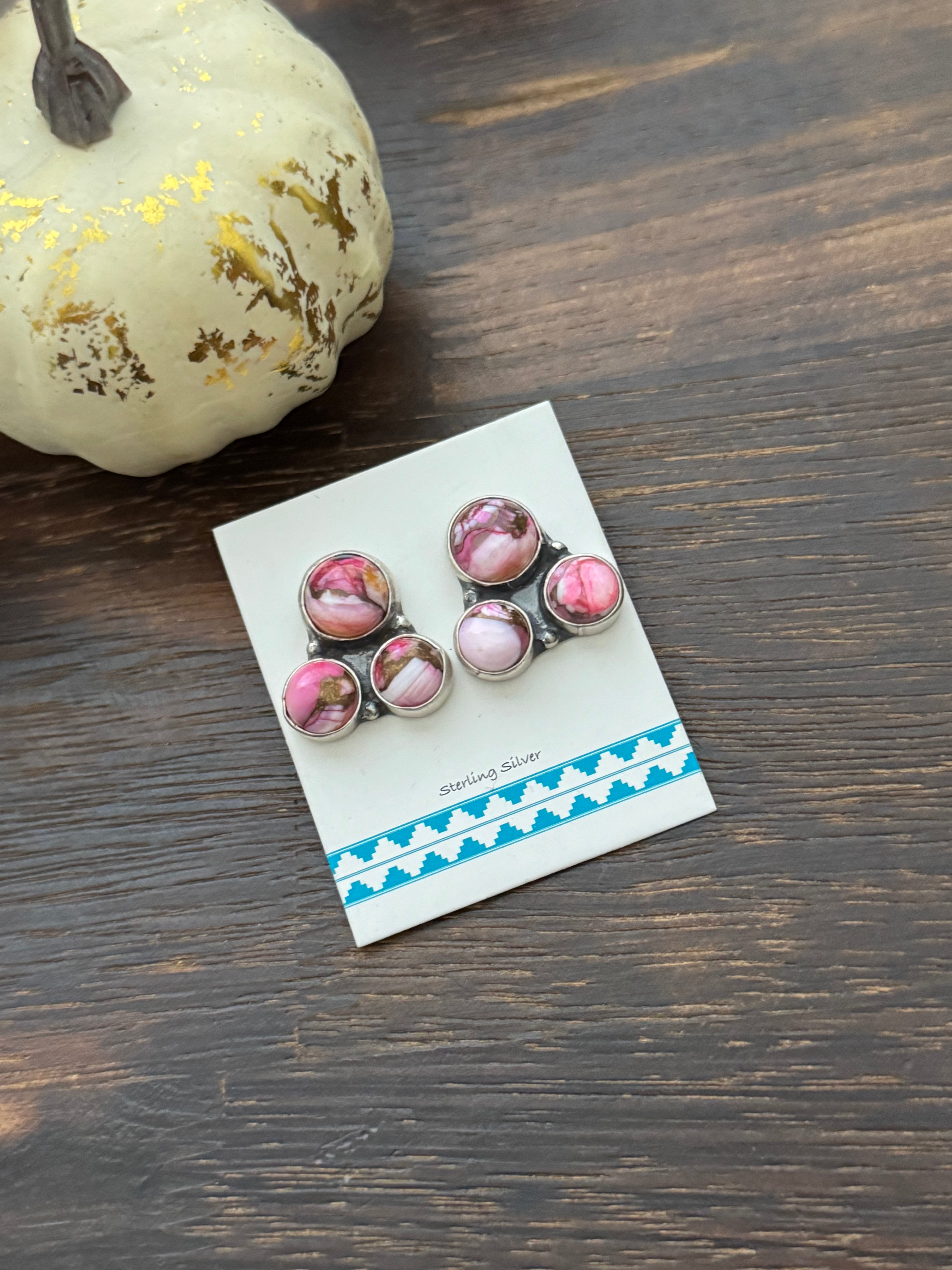 Navajo Made Pink Mohave Turquoise & Sterling Silver Post Earrings