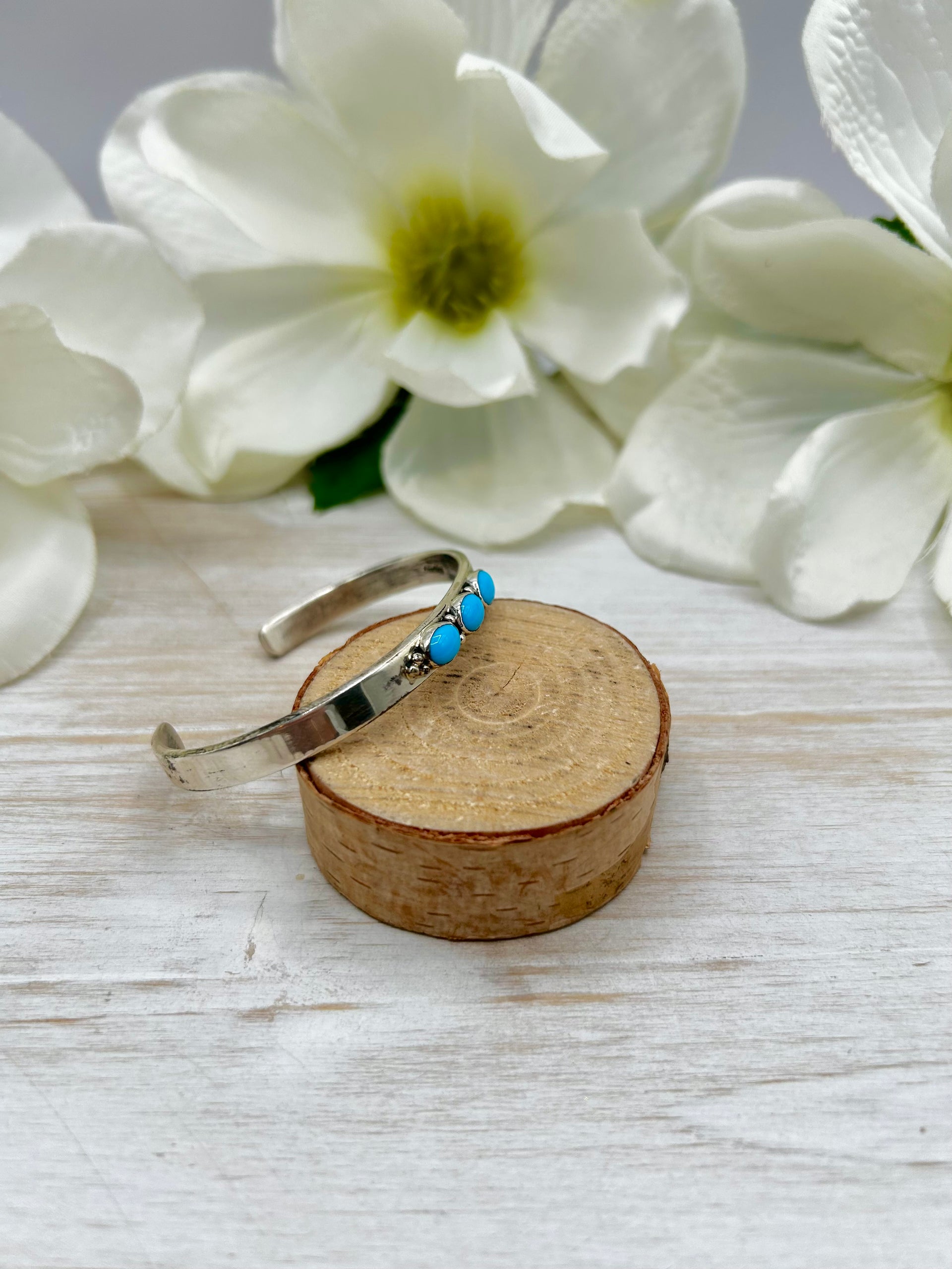 Navajo Made Sleeping Beauty Turquoise & Sterling Silver Cuff Bracelet
