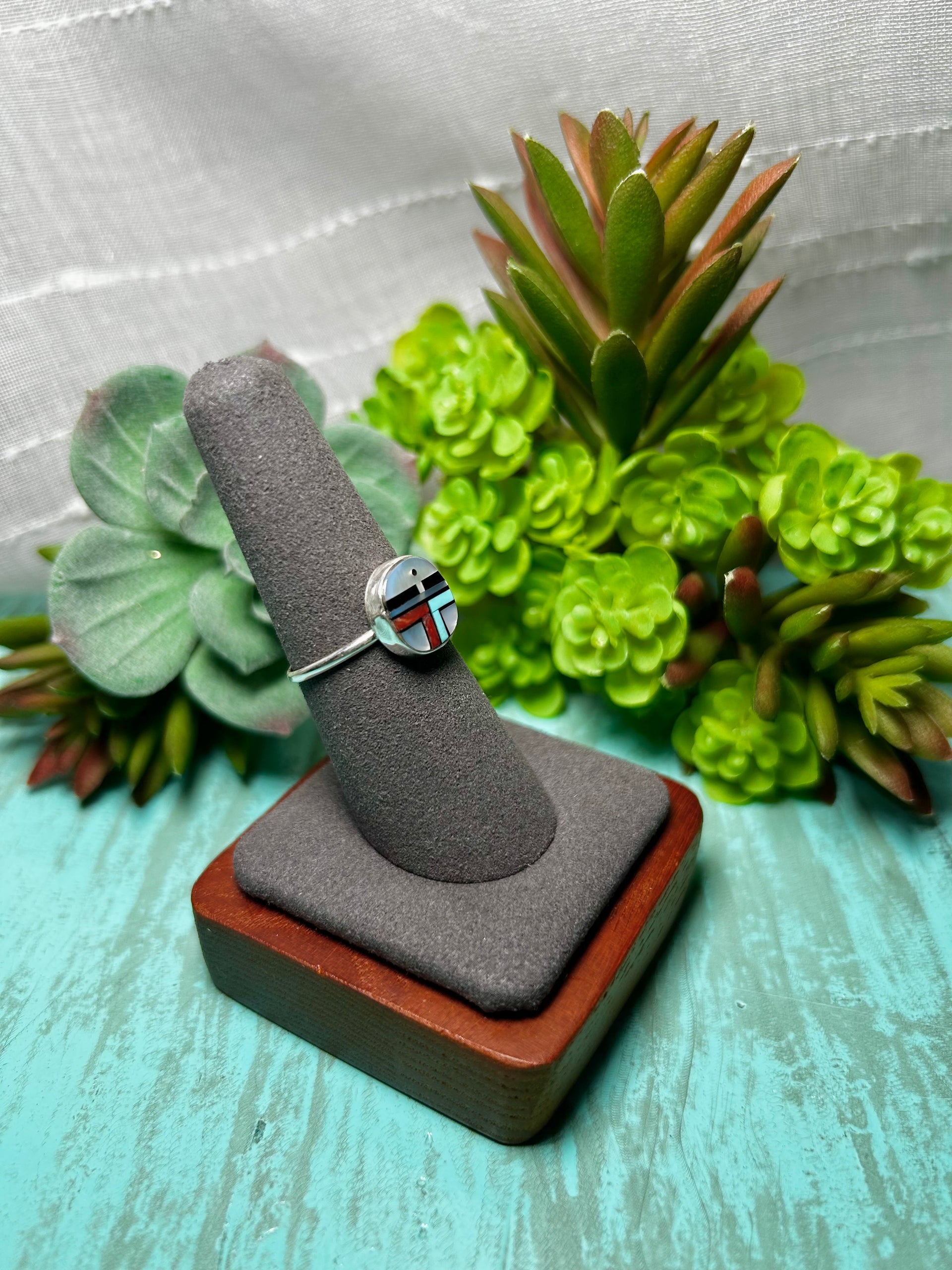 Zuni Made Multi Stone & Sterling Sliver  Ring Size 7.5