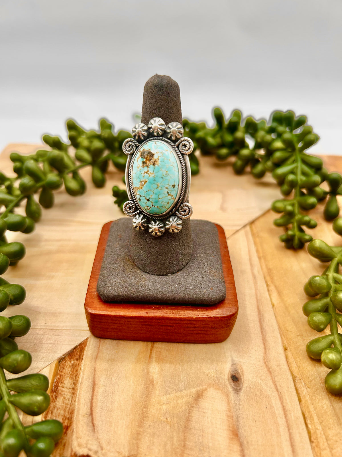 Navajo Made Royston Turquoise & Sterling Silver Ring Size 7.75