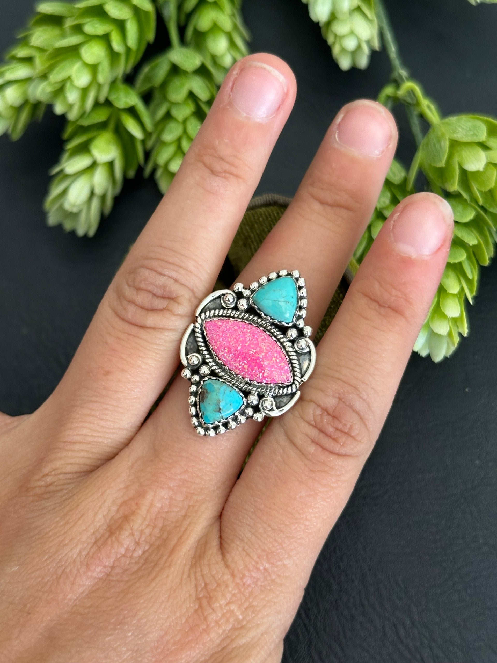 Southwest Handmade Multi Stone & Sterling Silver Adjustable Cluster Ring