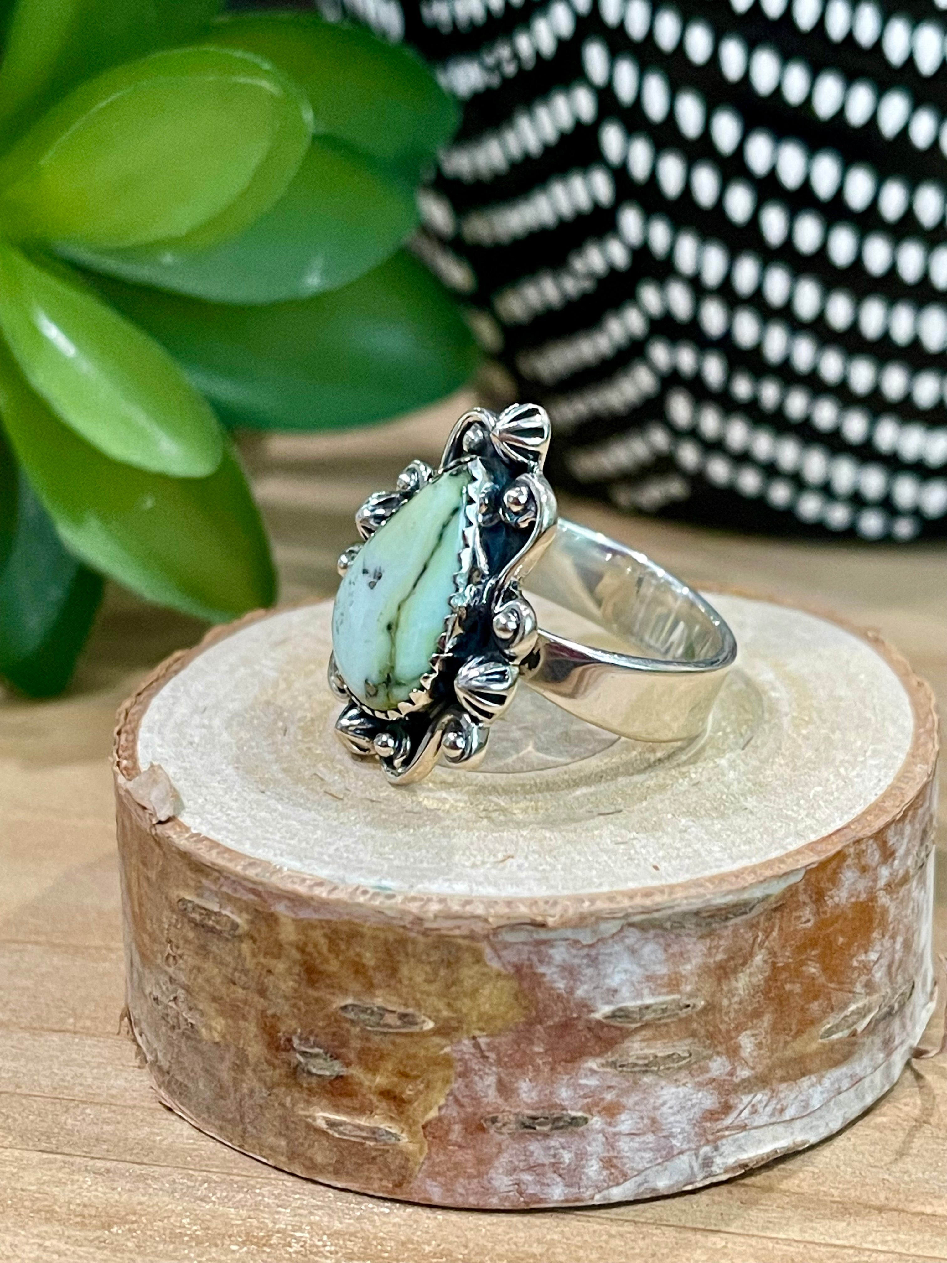 Southwest Handmade Palomino Variscite & Sterling Silver Adjustable Ring