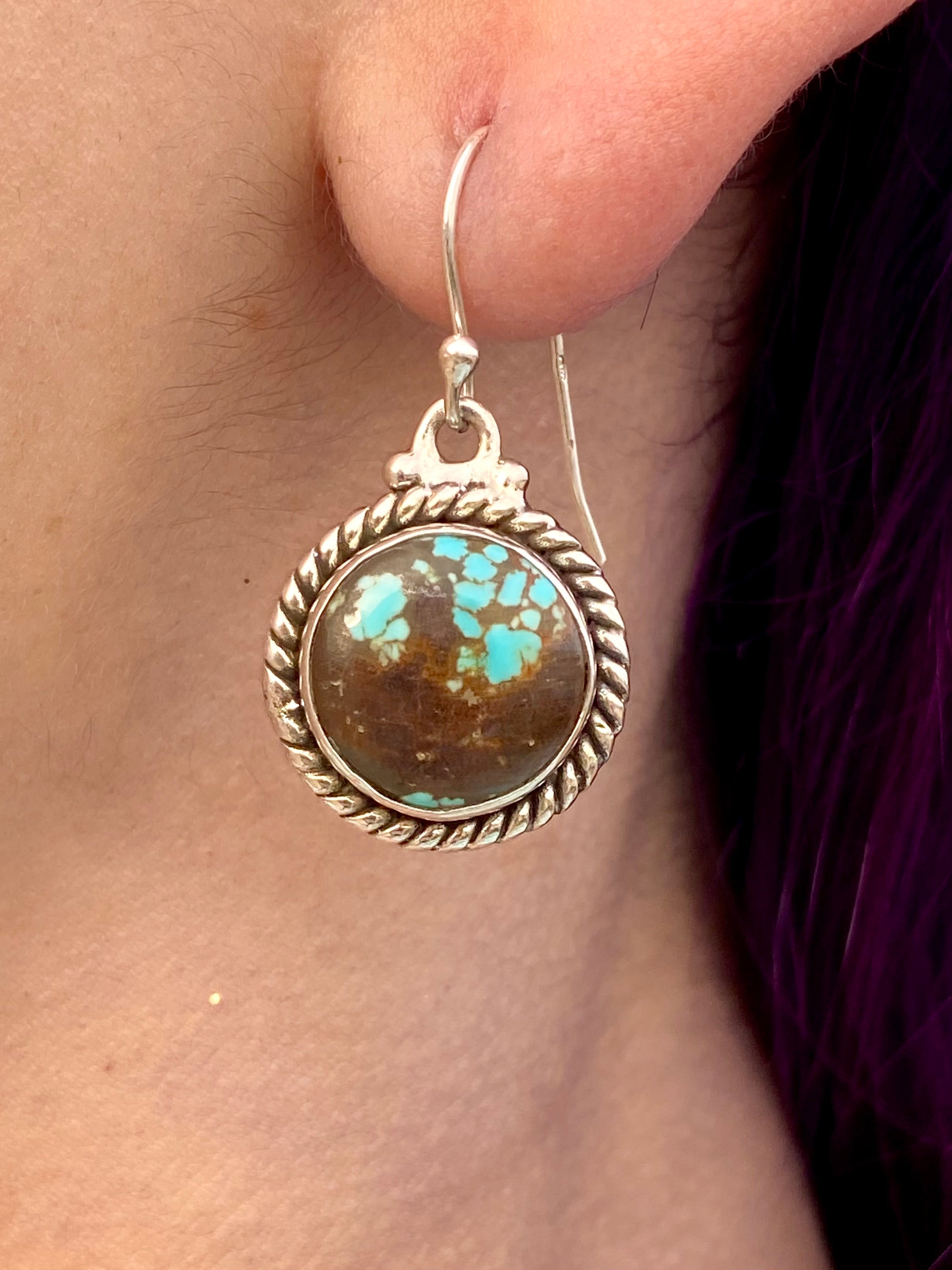 Southwest Handmade #8 Turquoise & Sterling Silver Dangle Earrings