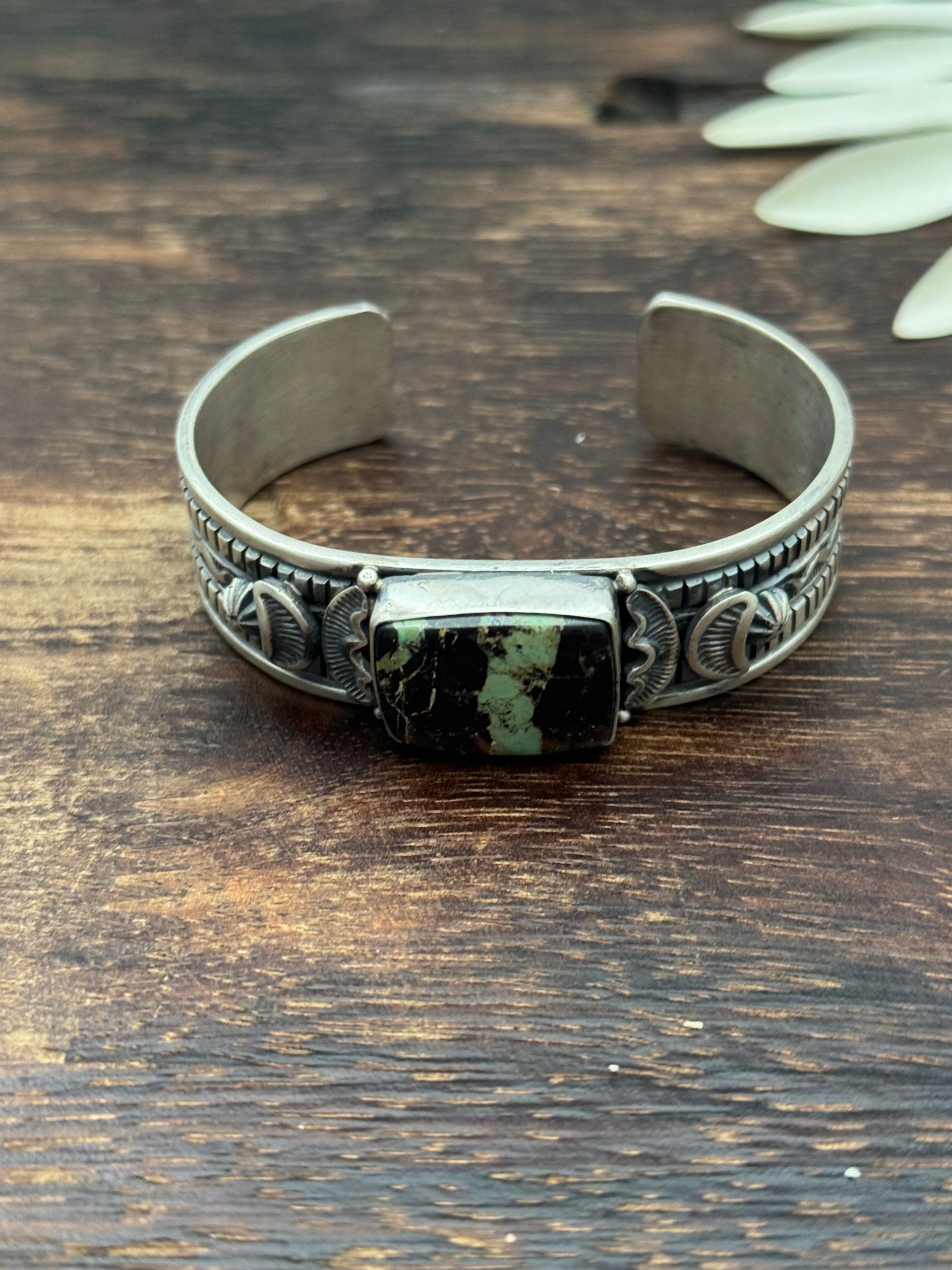 Francis Yazzie Black Jack Turquoise & Sterling Silver Cuff Bracelet