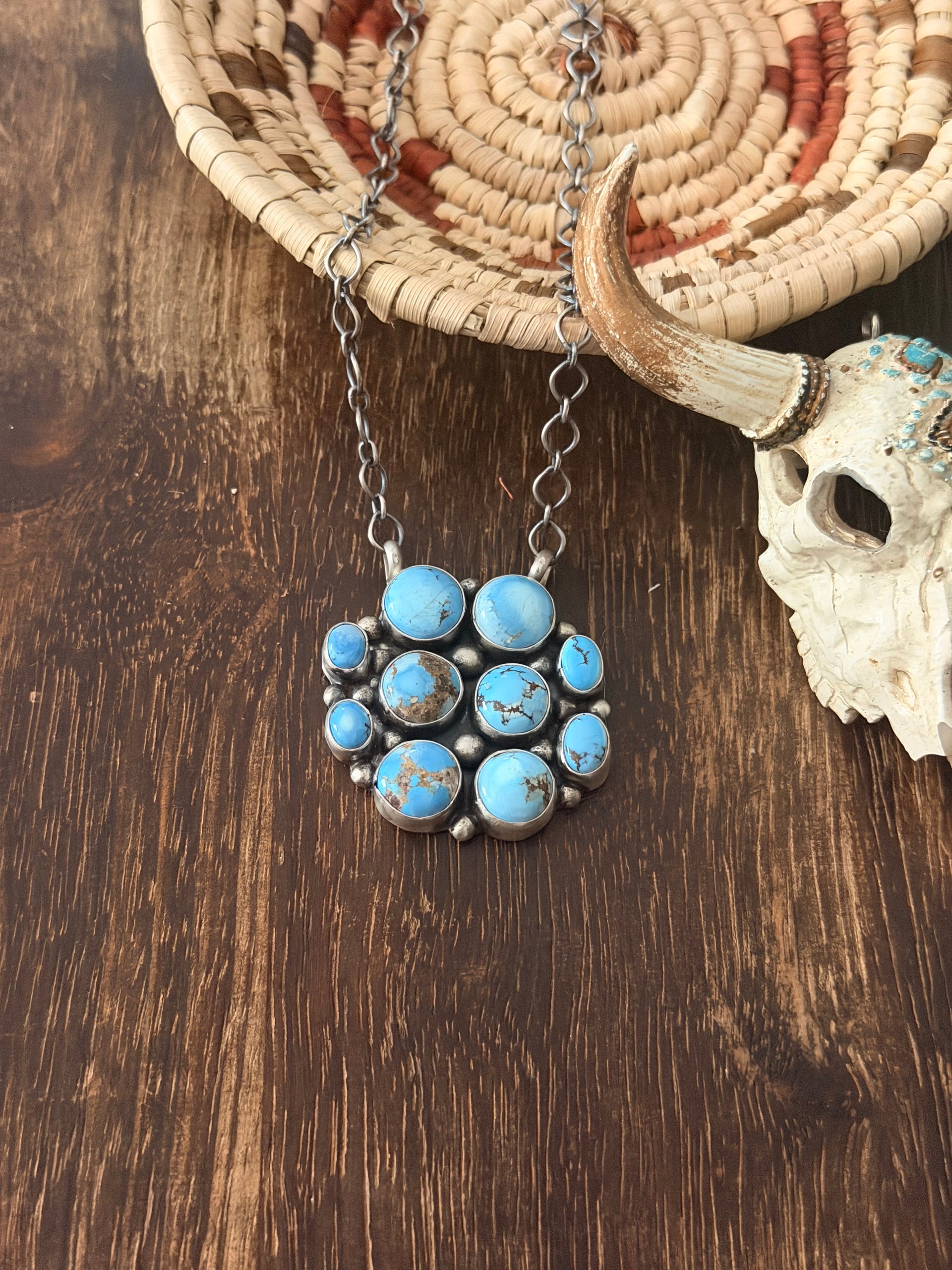 Sheila Becenti Golden Hills Turquoise & Sterling Sliver Cluster Necklace