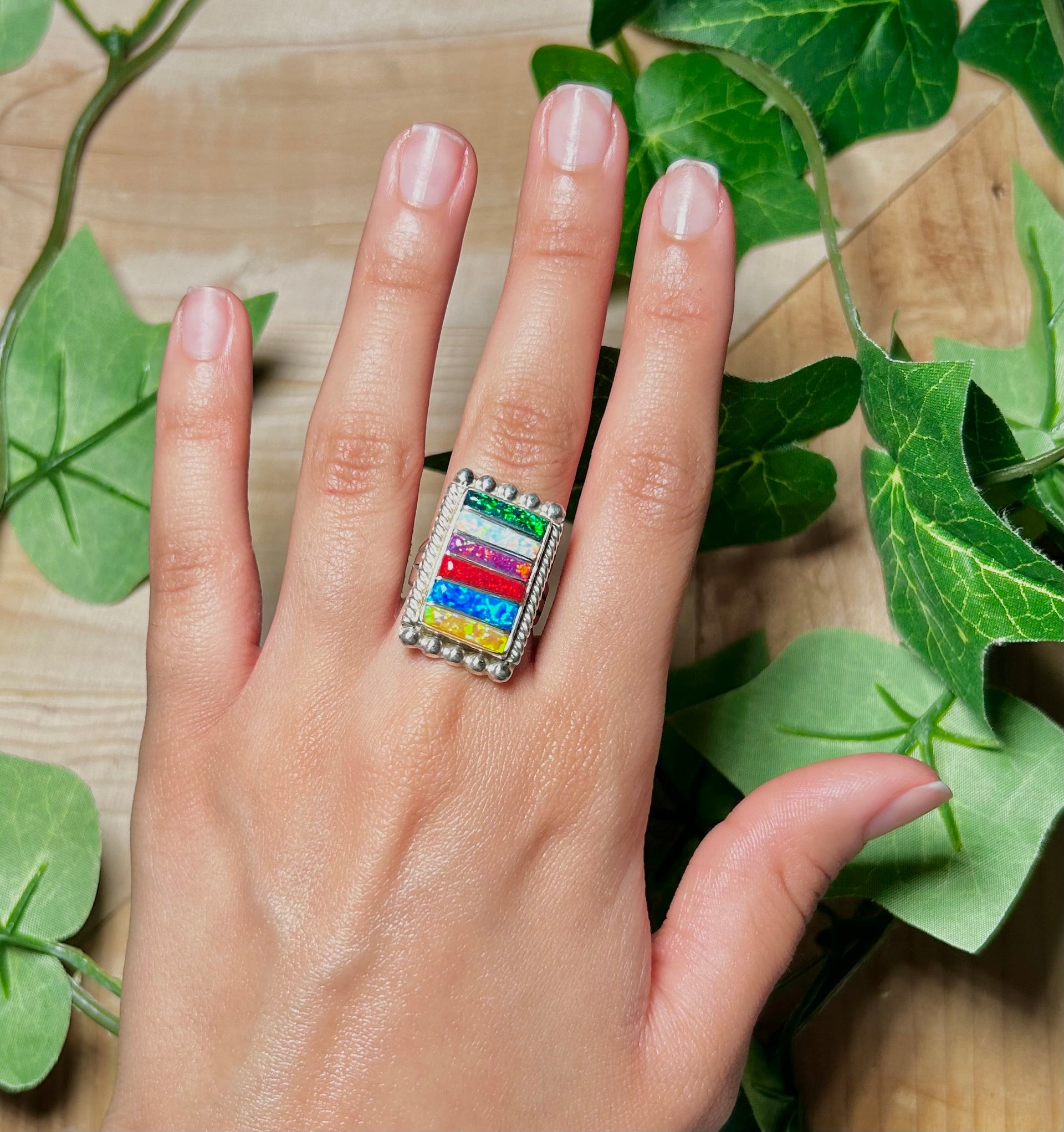 Navajo Made Opal & Sterling Silver Ring Size 6.5