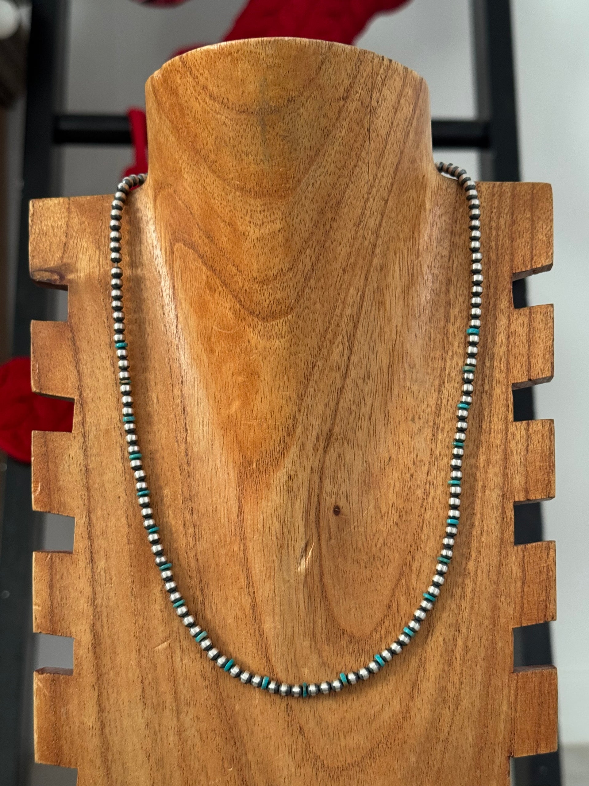 Navajo Strung Turquoise & Sterling Silver Pearl Necklace