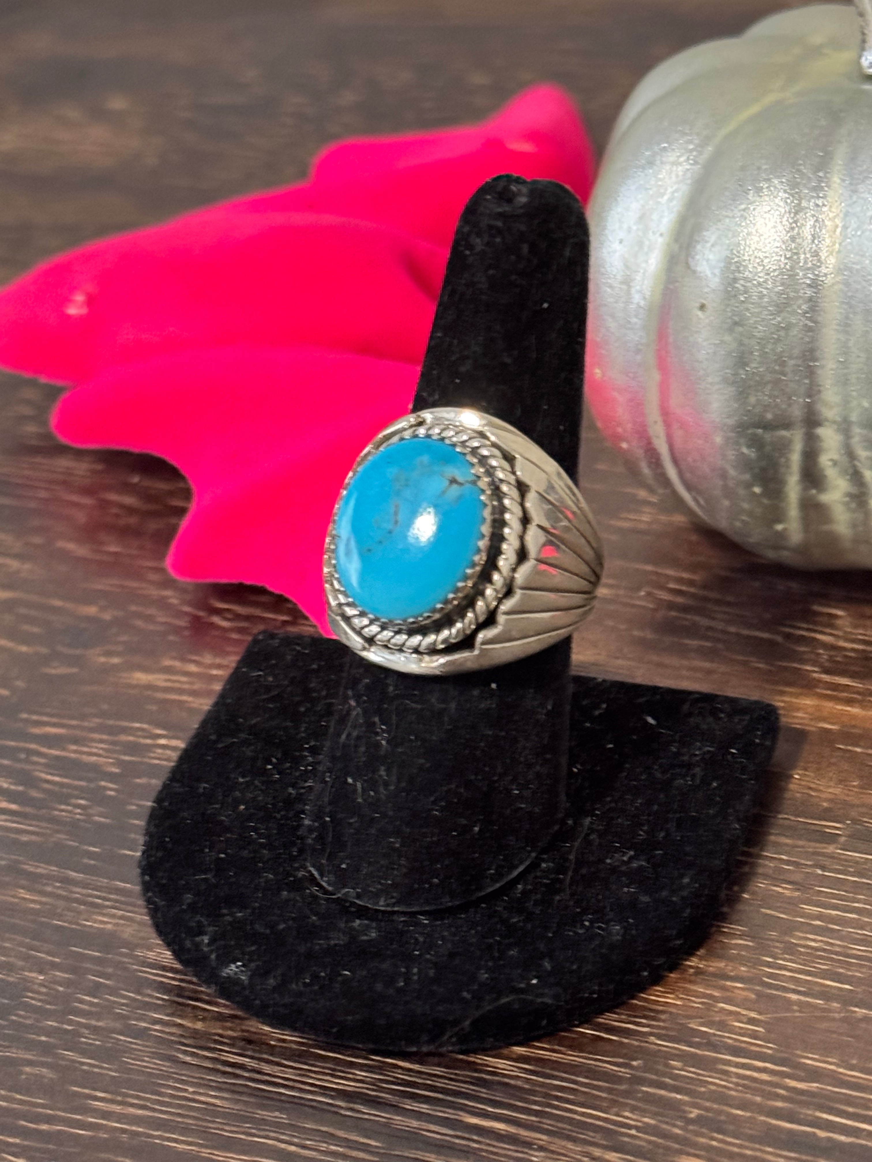 Southwest Handmade Kingman Turquoise & Sterling Silver Size Ring 8