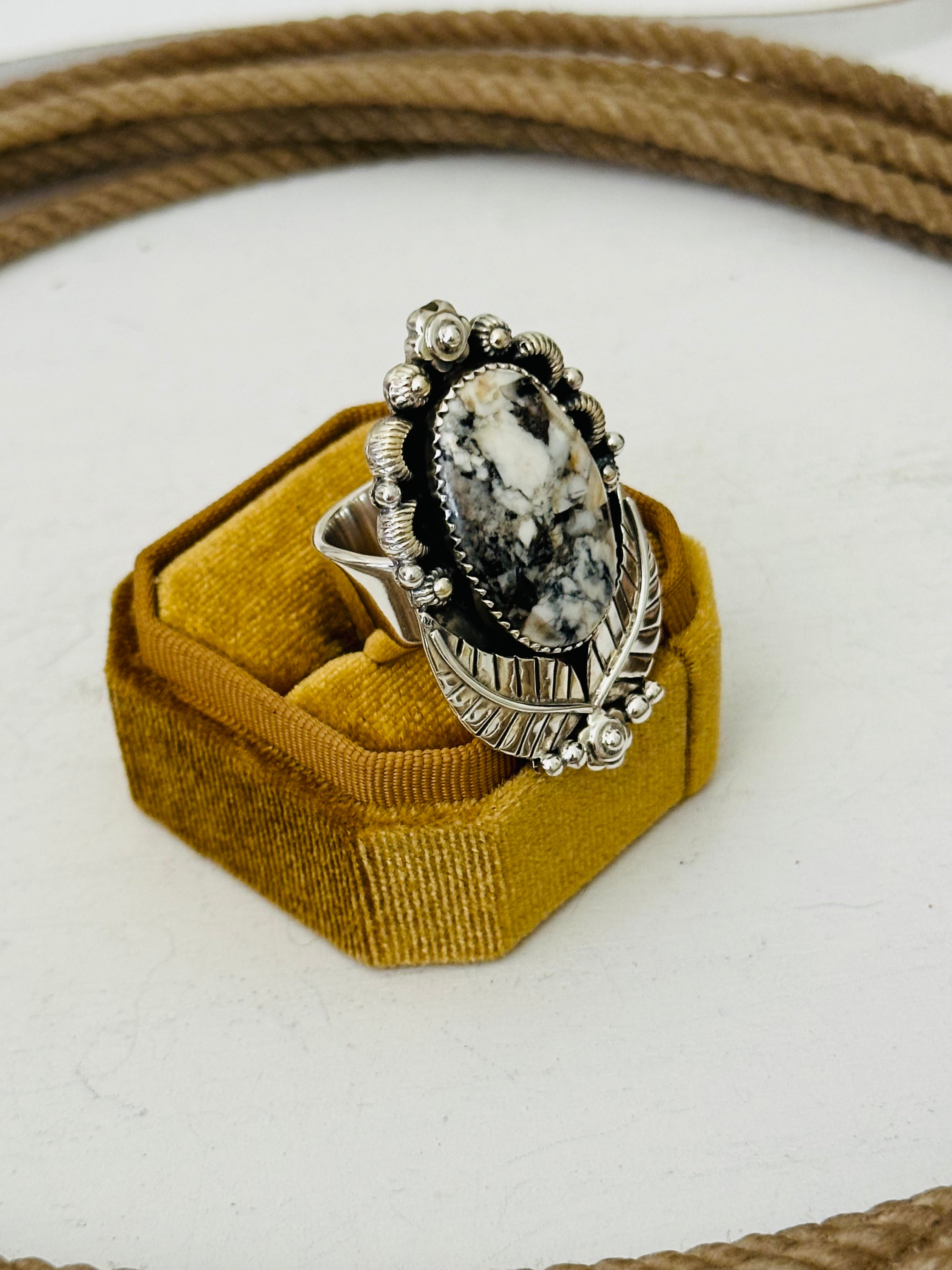 Southwest Handmade White Buffalo & Sterling Silver Adjustable Ring